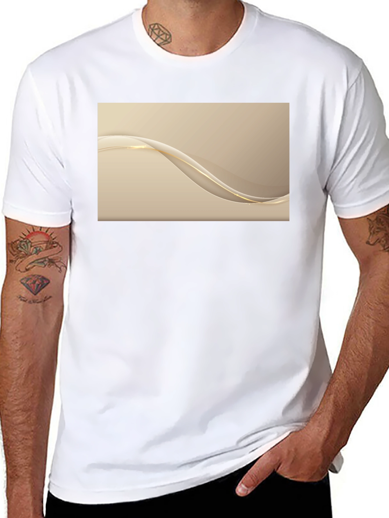 Elegant Wave Design Black T-Shirt