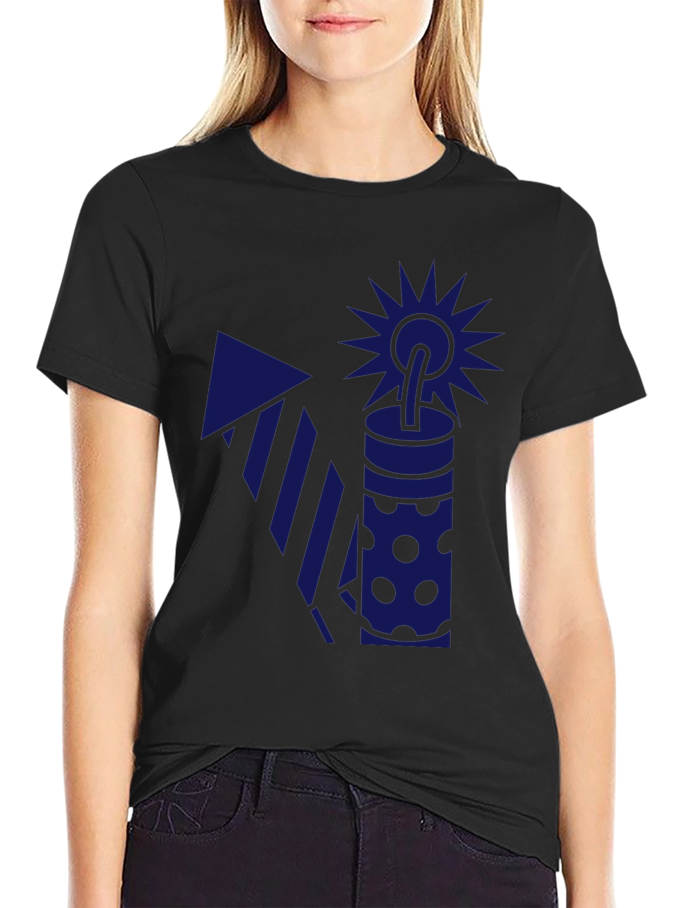 Blue Firework Graphic Black T-Shirt