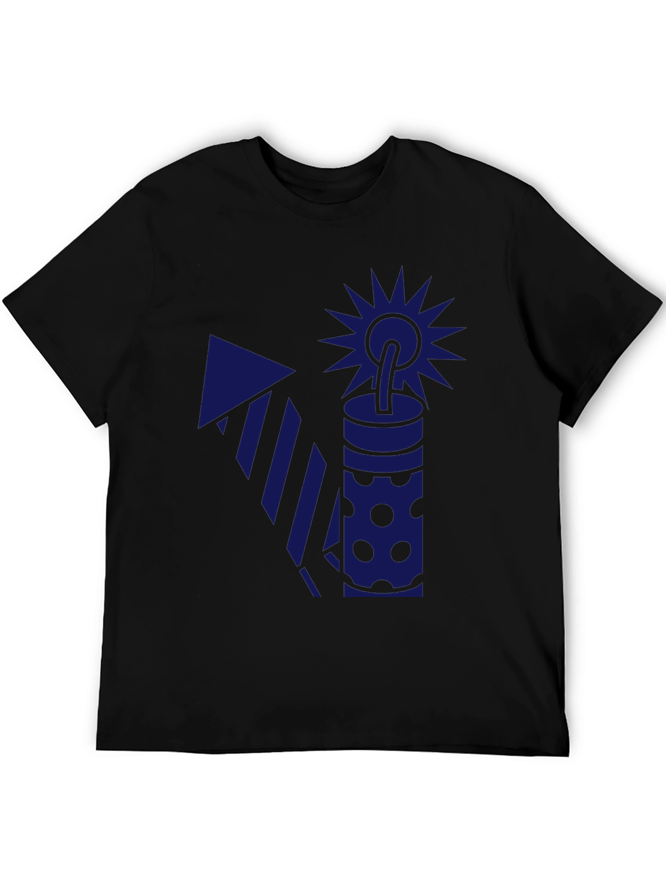 Blue Firework Graphic Black T-Shirt