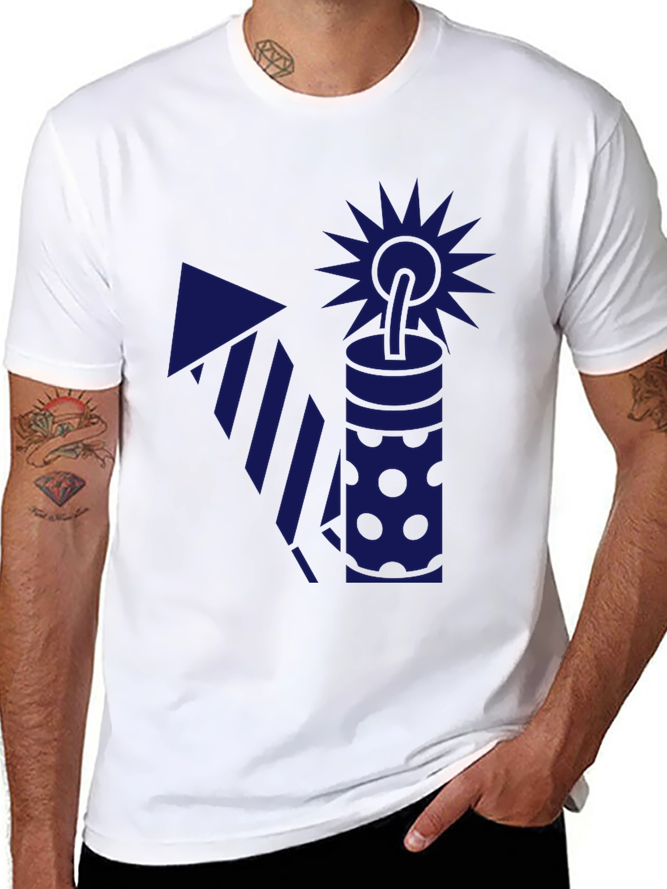 Blue Firework Graphic Black T-Shirt