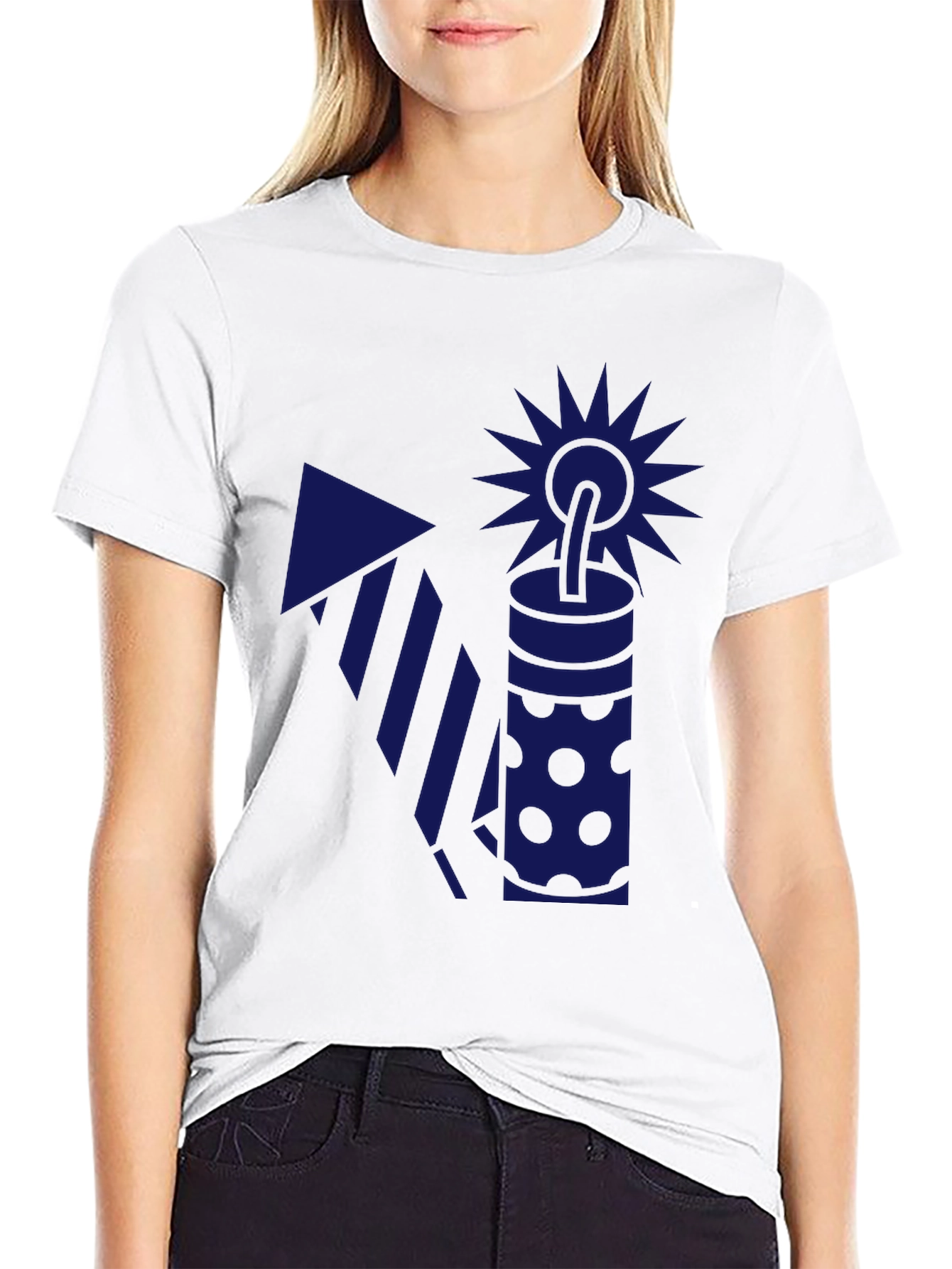Blue Firework Graphic Black T-Shirt