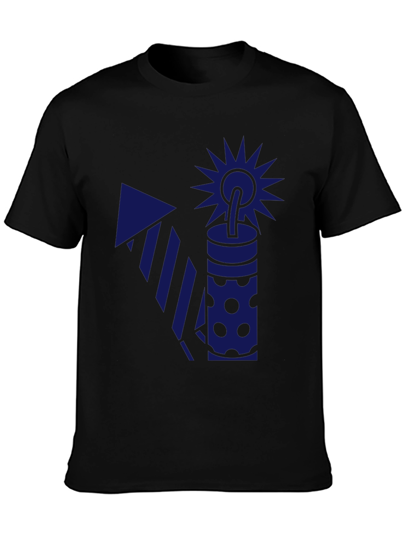 Blue Firework Graphic Black T-Shirt