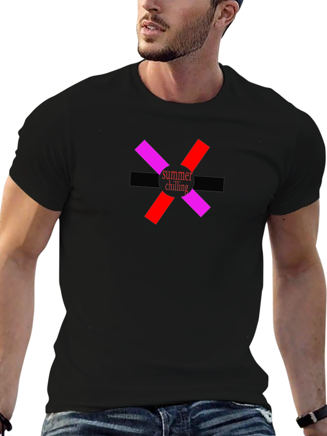 Summer Chilling Graphic Tee - Black Cotton T-Shirt