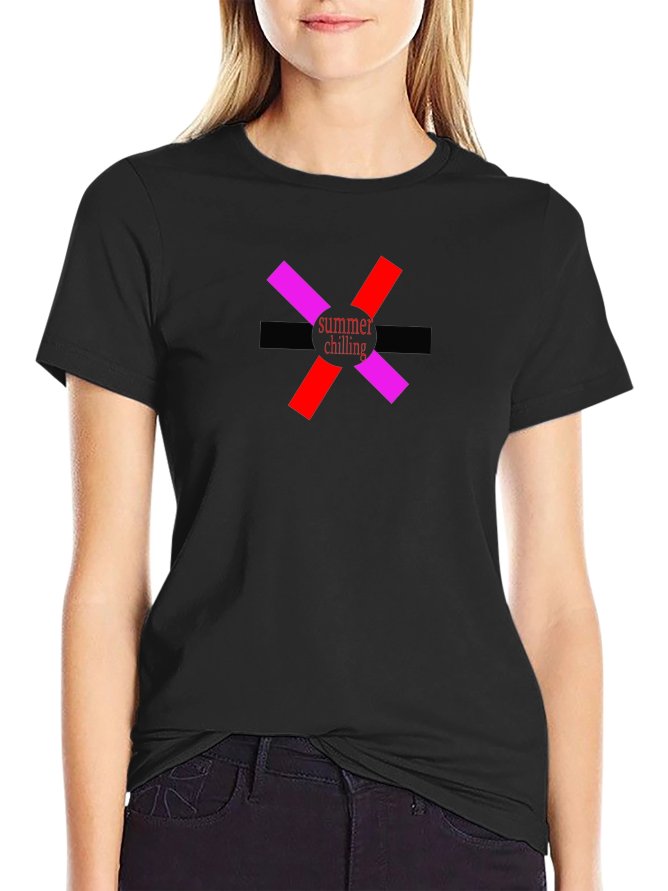 Summer Chilling Graphic Tee - Black Cotton T-Shirt
