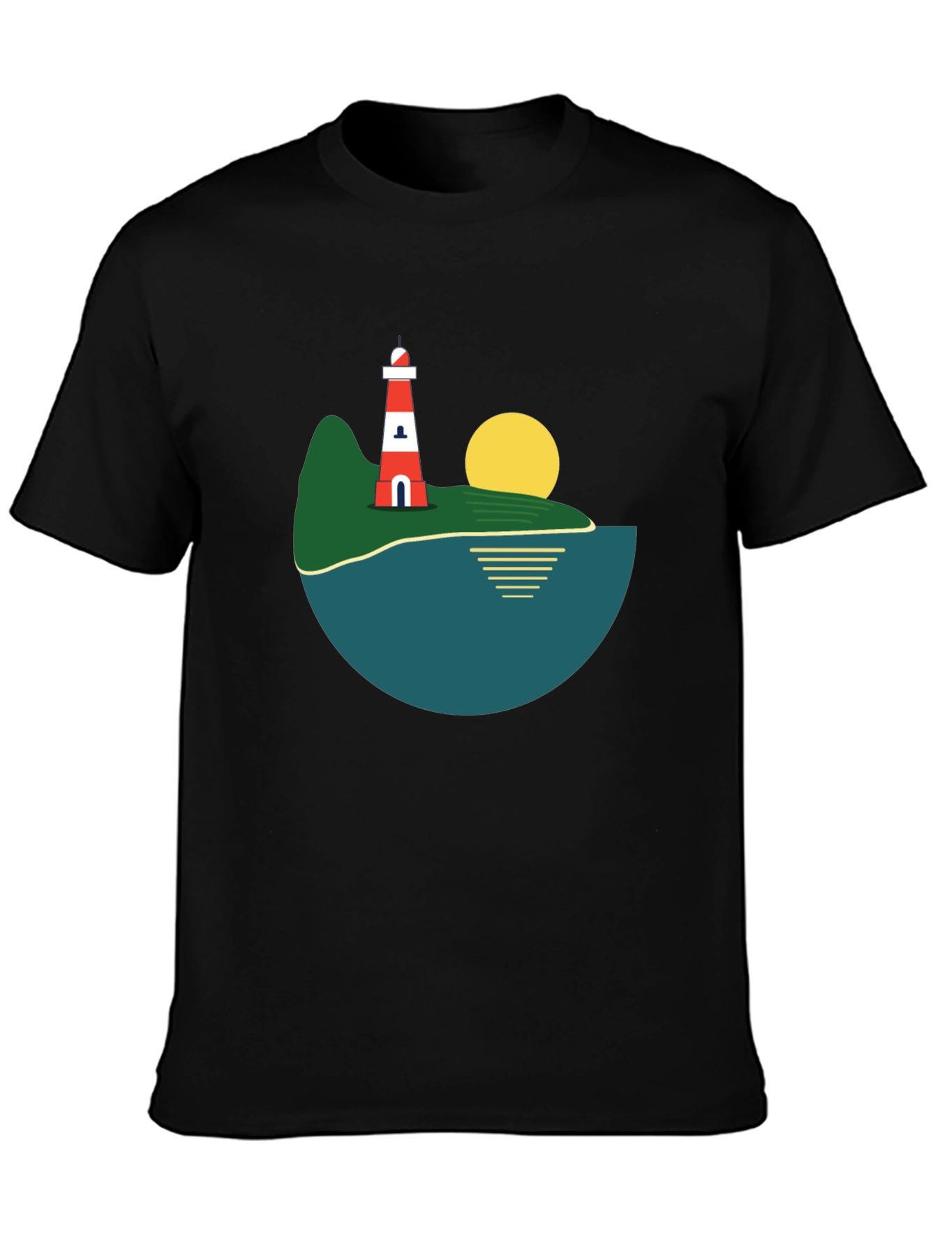 Lighthouse Island Graphic Tee - Stylish Black T-Shirt