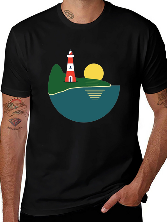 Lighthouse Island Graphic Tee - Stylish Black T-Shirt
