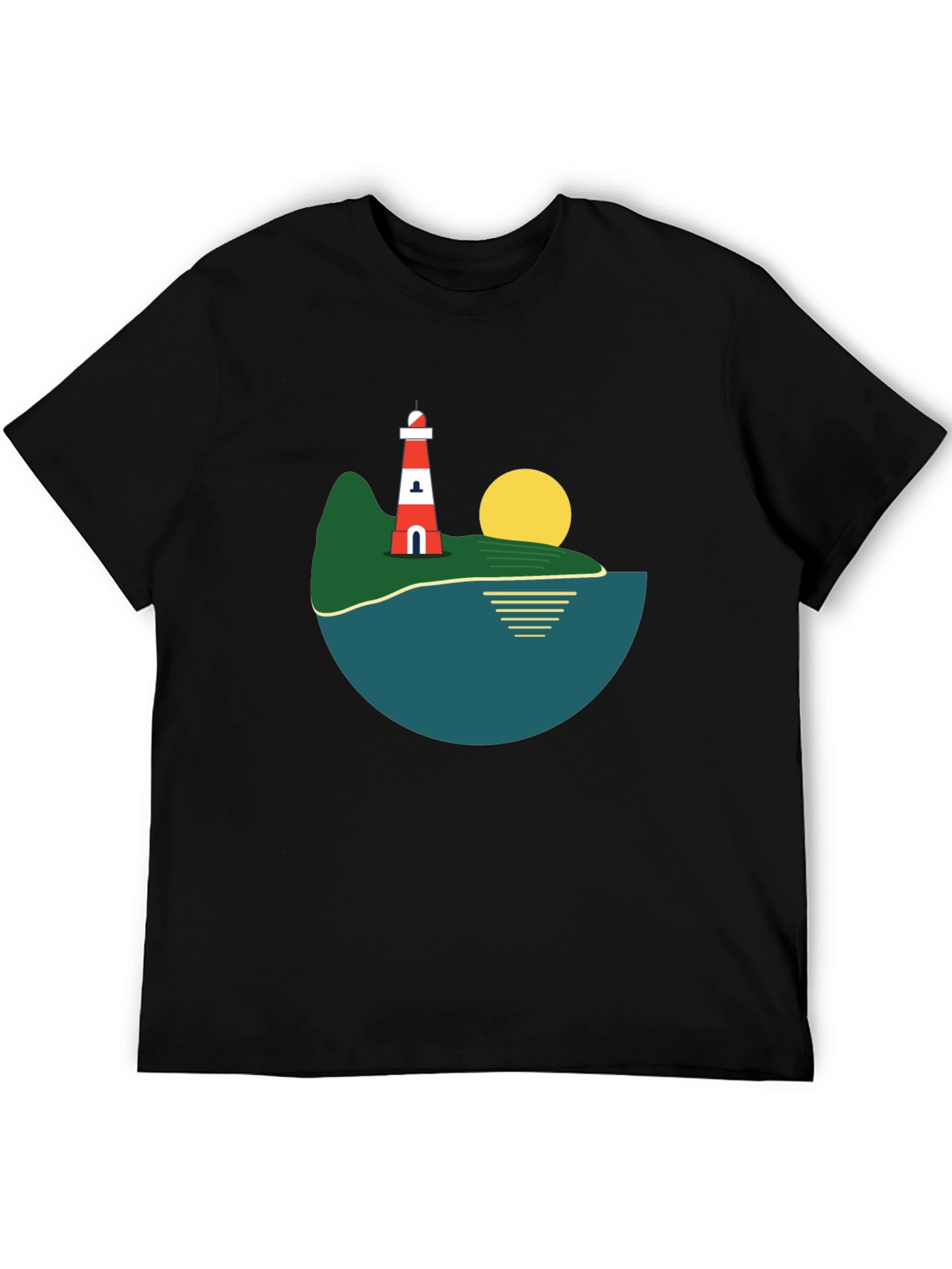 Lighthouse Island Graphic Tee - Stylish Black T-Shirt