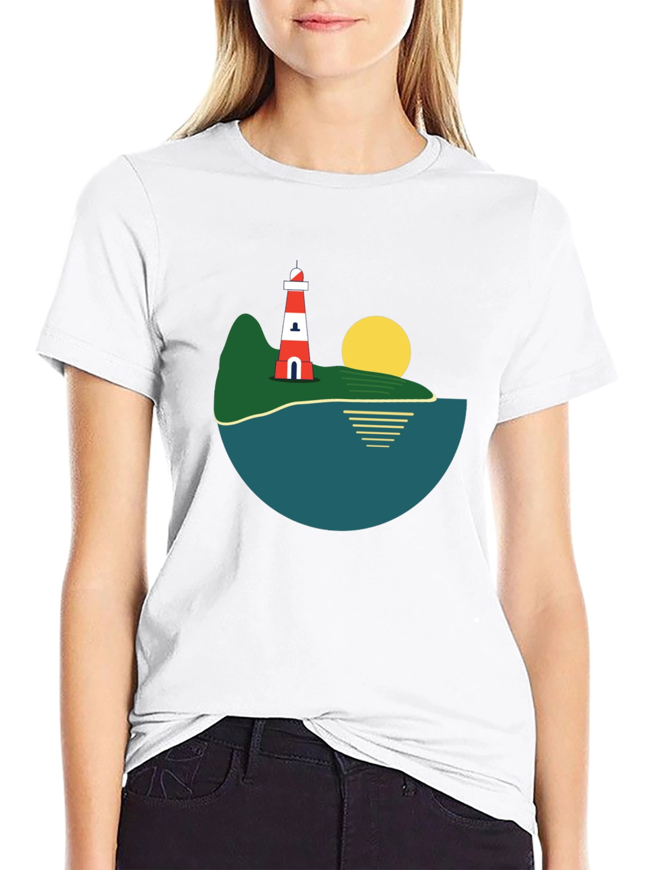 Lighthouse Island Graphic Tee - Stylish Black T-Shirt