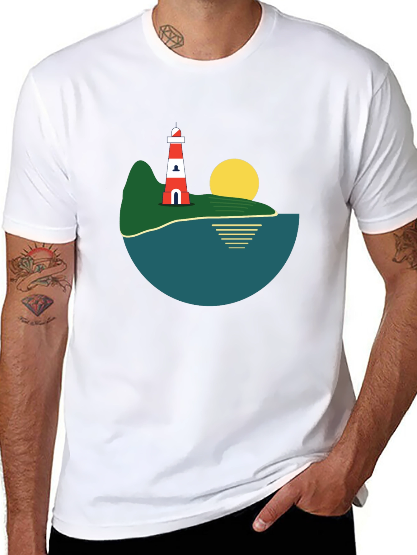 Lighthouse Island Graphic Tee - Stylish Black T-Shirt