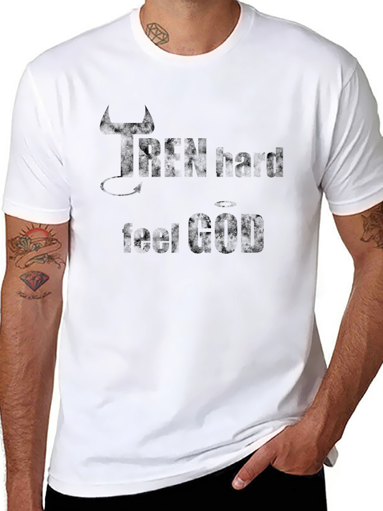 Iron Hard Feel God Mens Black Graphic T-Shirt