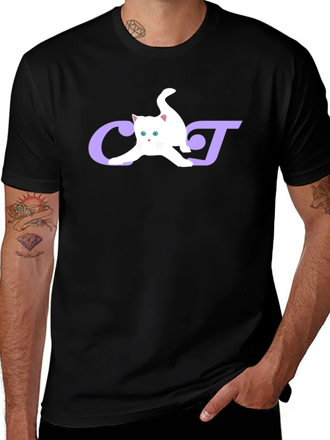 Cat Lover Graphic Tee - Black Cotton Blend