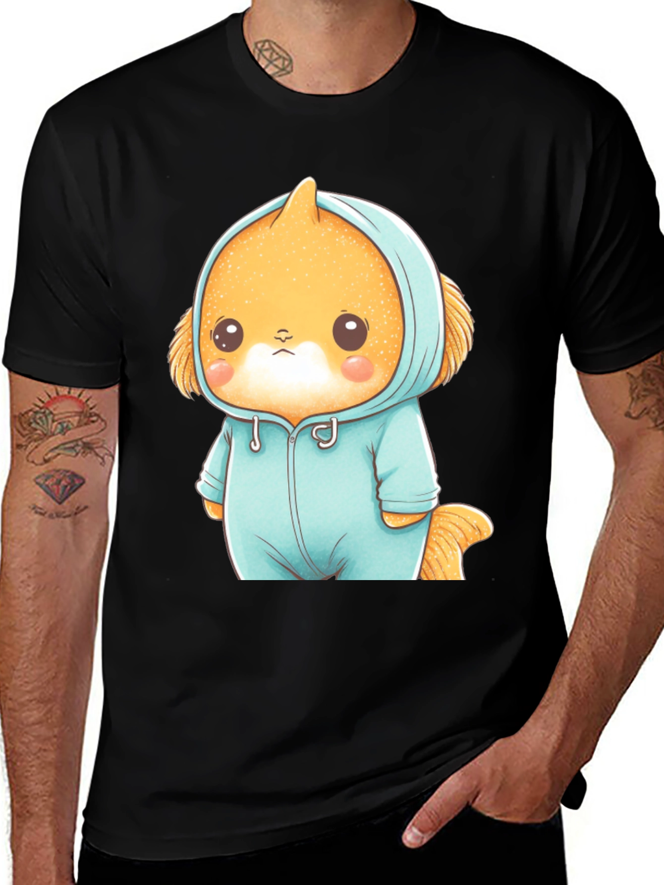 Cute Cartoon Character Unisex Black T-Shirt