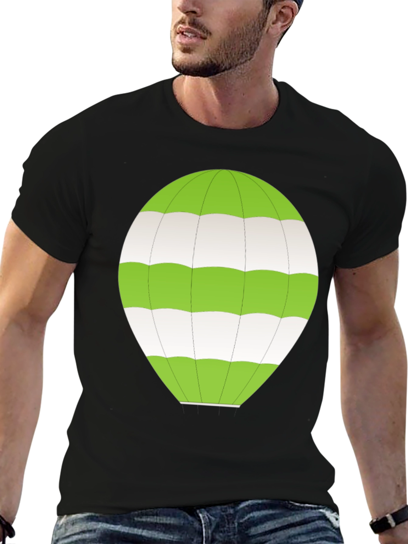 Striped Balloon Graphic Tee - Black Cotton Comfort