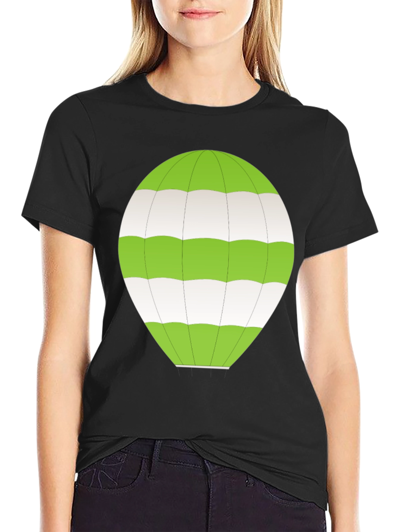 Striped Balloon Graphic Tee - Black Cotton Comfort