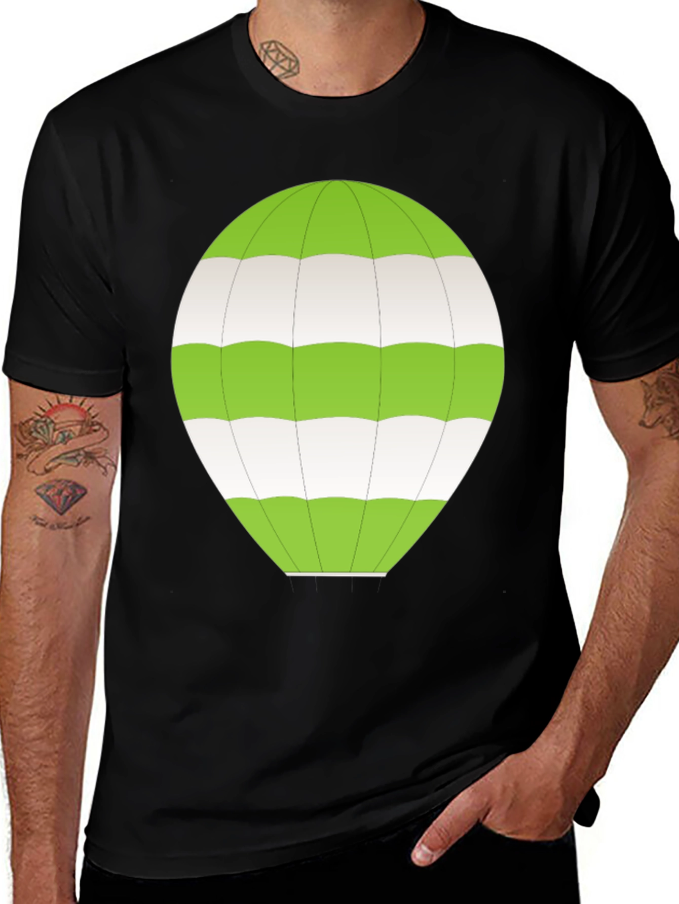 Striped Balloon Graphic Tee - Black Cotton Comfort