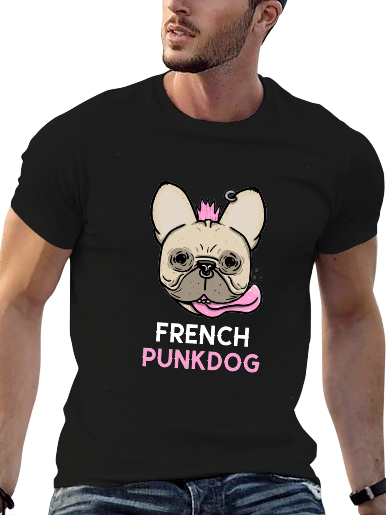 French Punk Dog Graphic T-Shirt