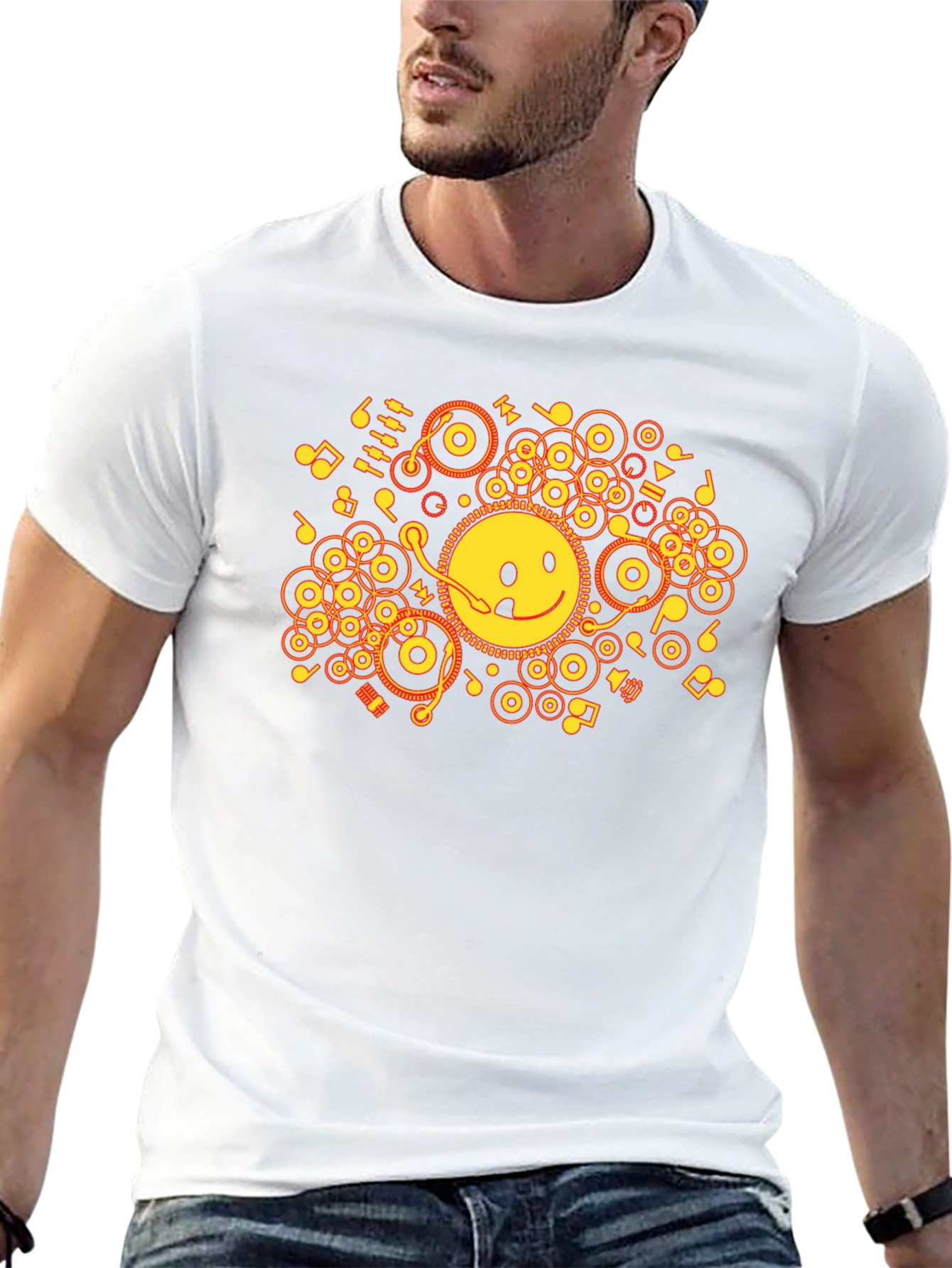 Smiley DJ Graphic Tee - Black Cotton T-Shirt