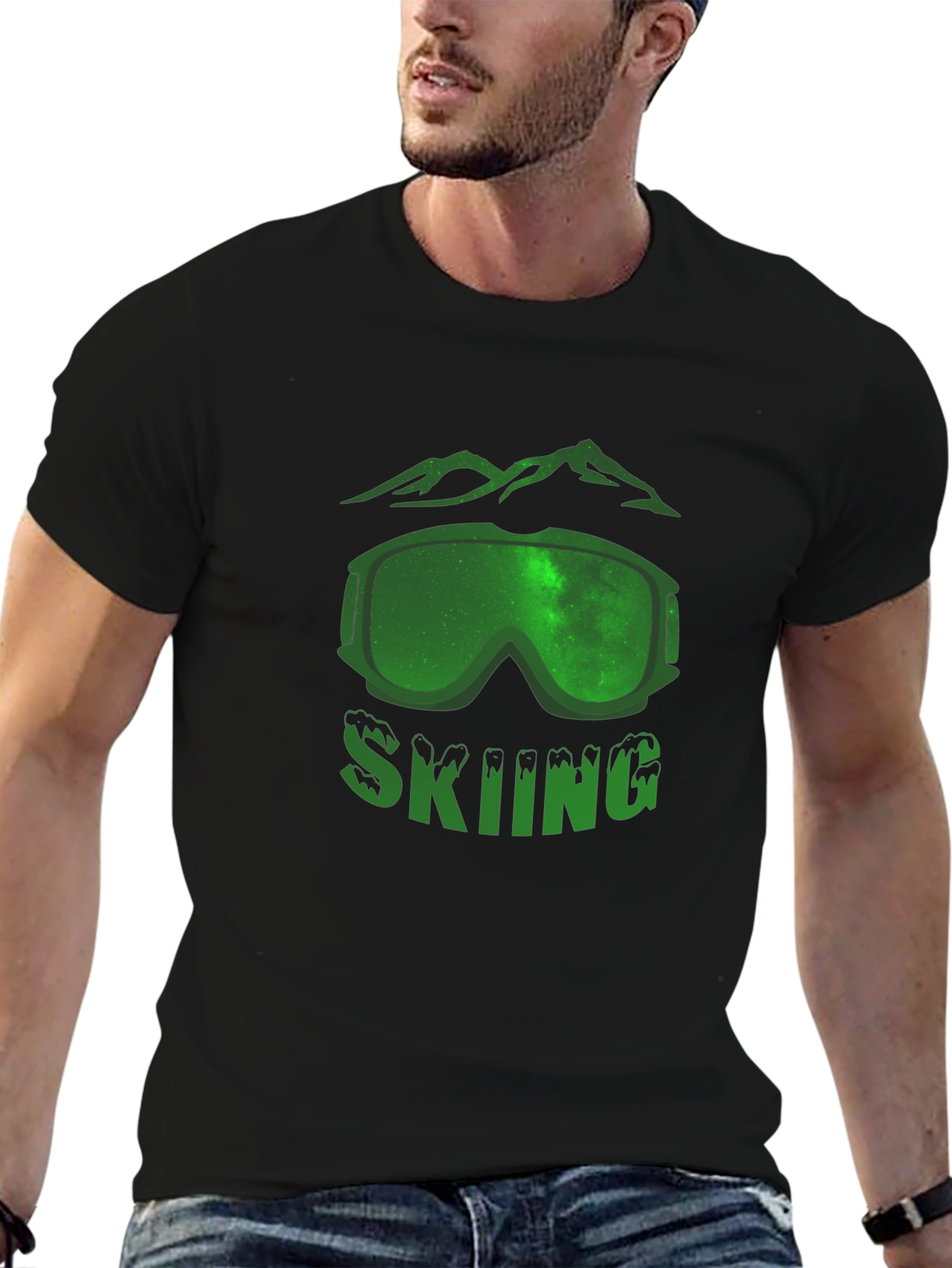Skiing Graphic T-Shirt - Mountain Scene Design