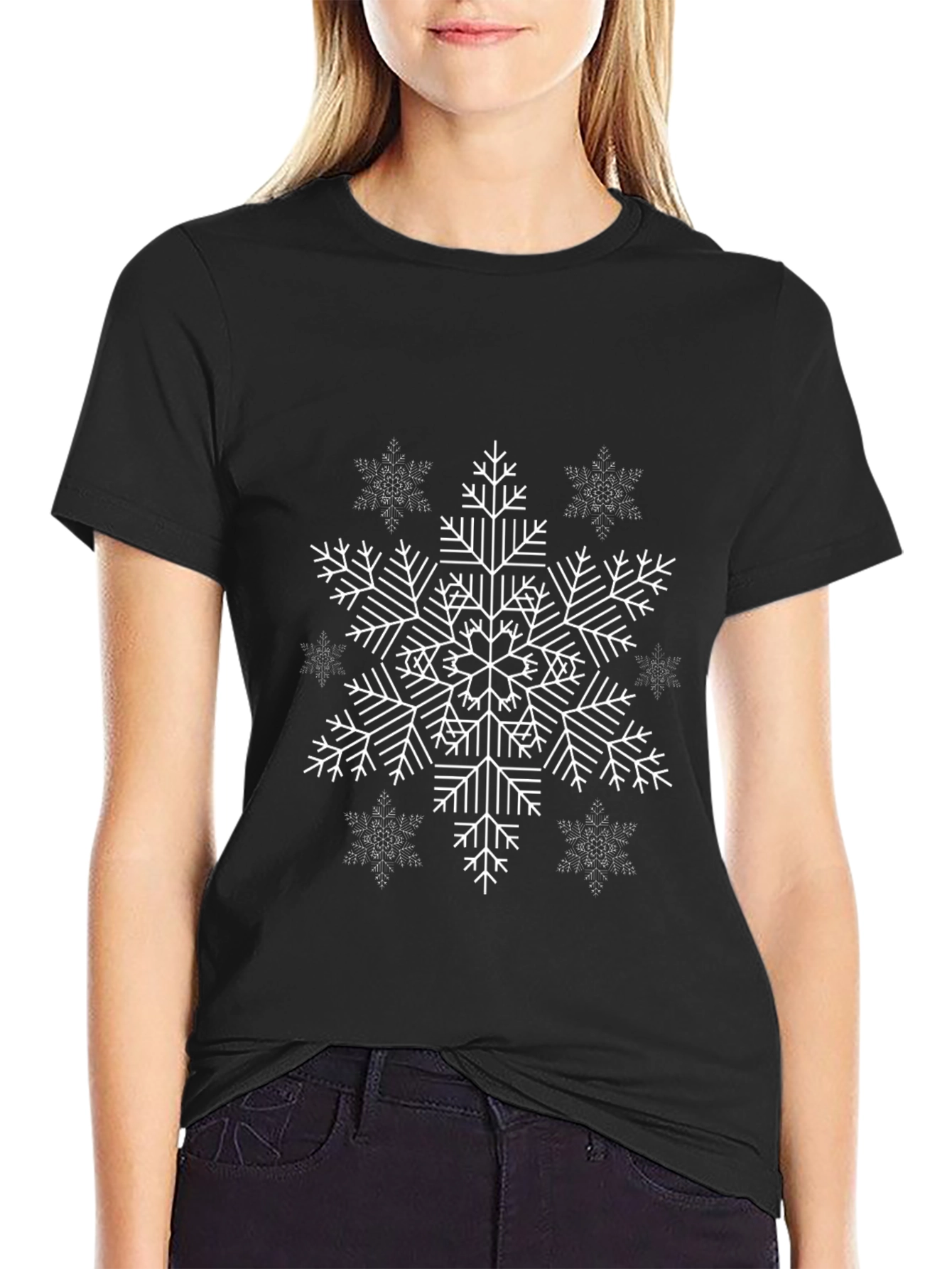 Snowflake Graphic Black T-Shirt - Winter Holiday Style