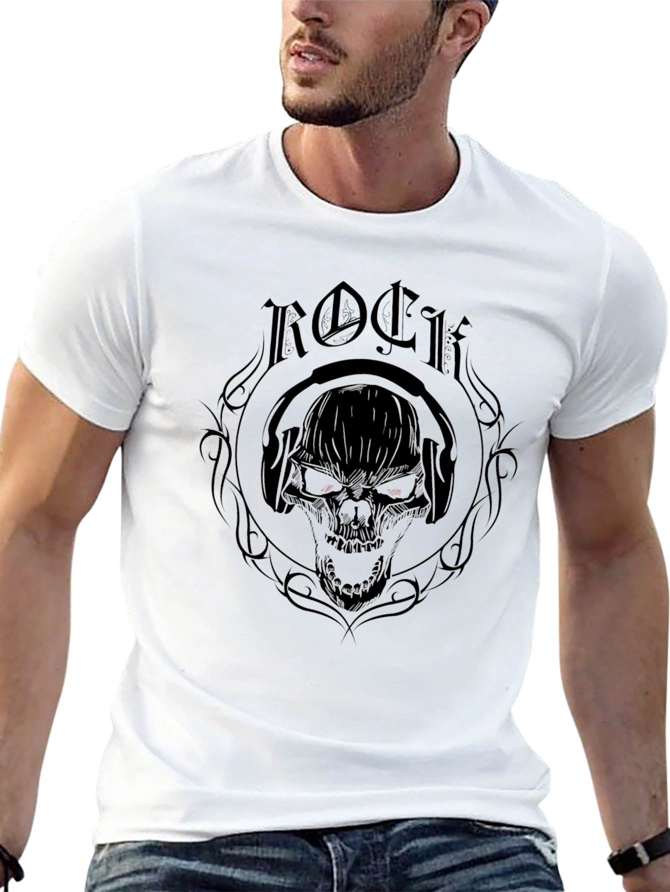 Rock Skull Graphic T-Shirt - Black