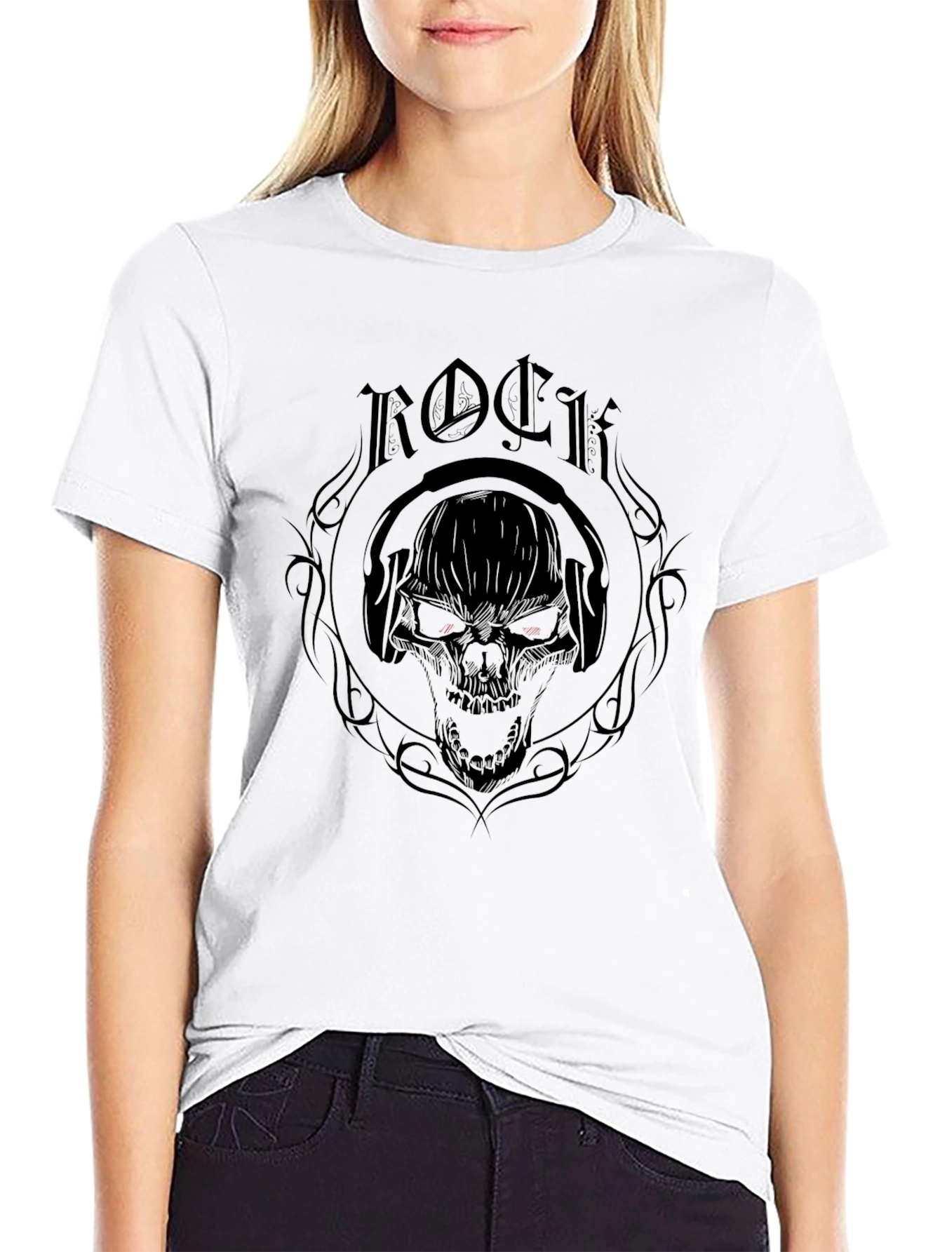 Rock Skull Graphic T-Shirt - Black