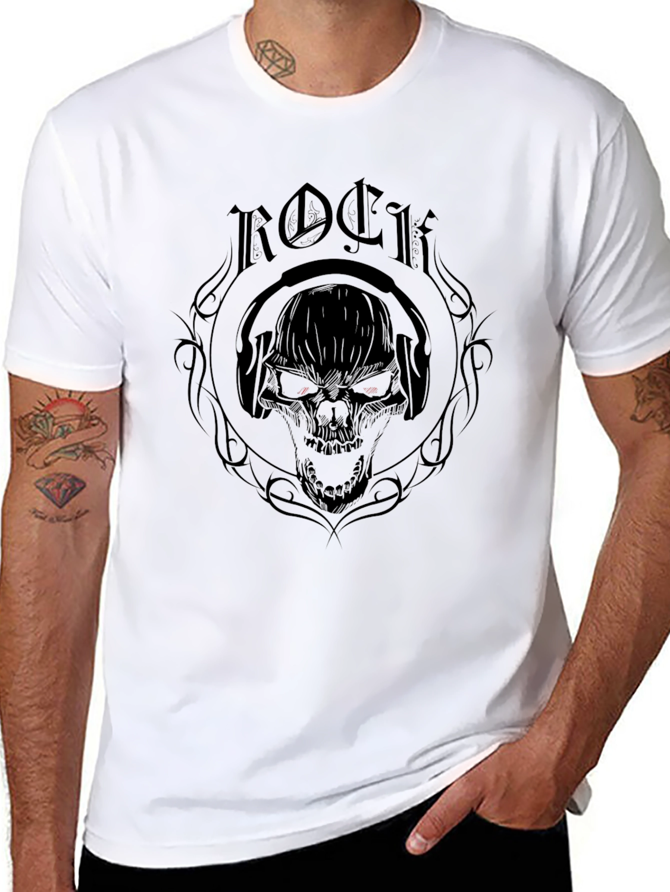 Rock Skull Graphic T-Shirt - Black