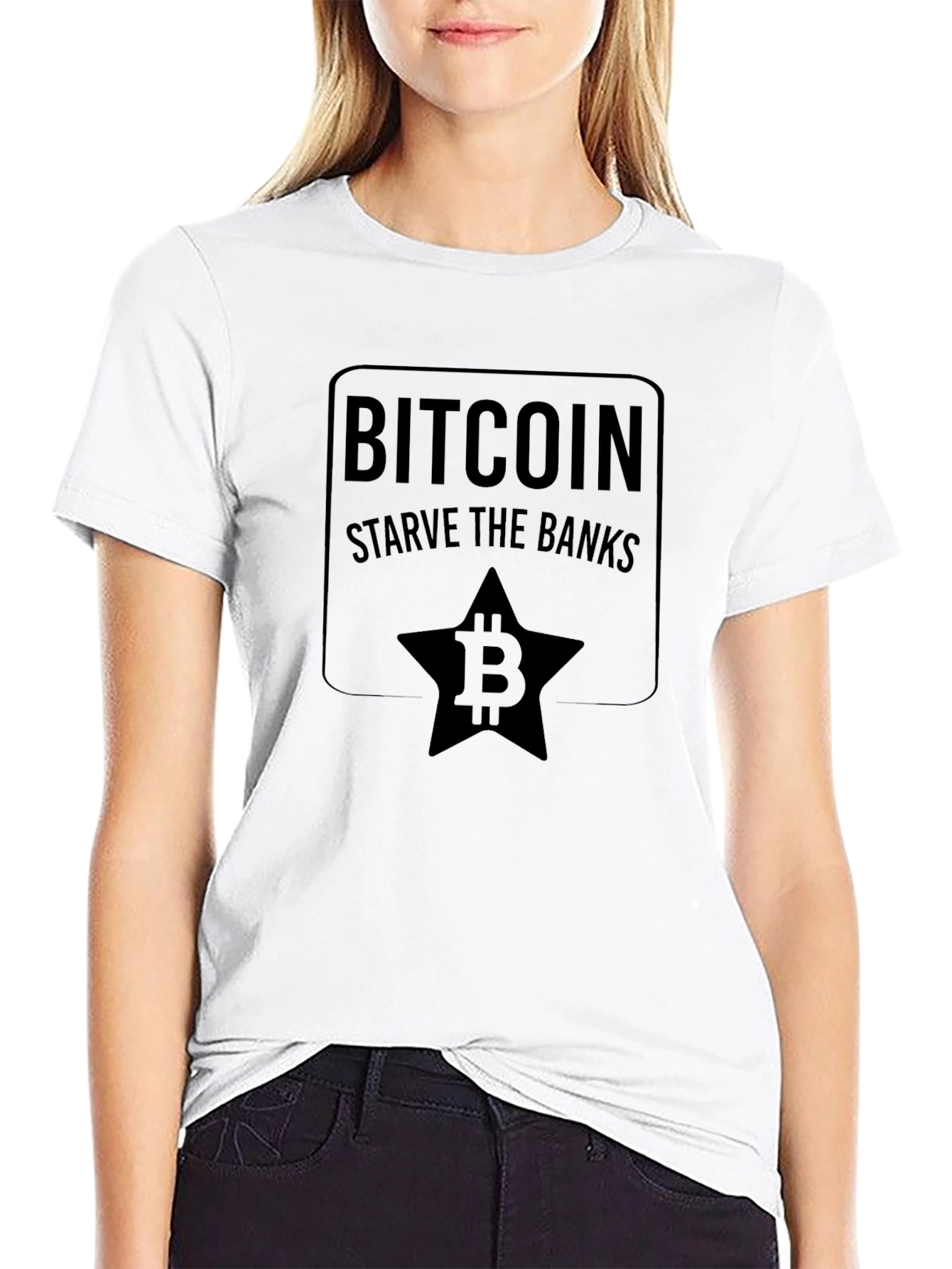 Bitcoin Starve the Banks Graphic Tee - Black