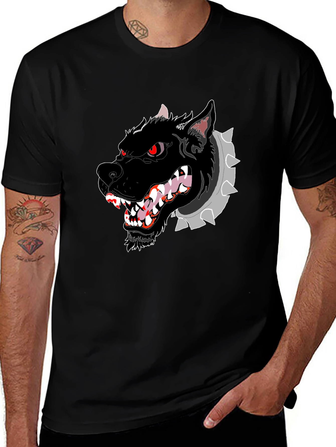 Mens Black T-Shirt with Graphic Dog