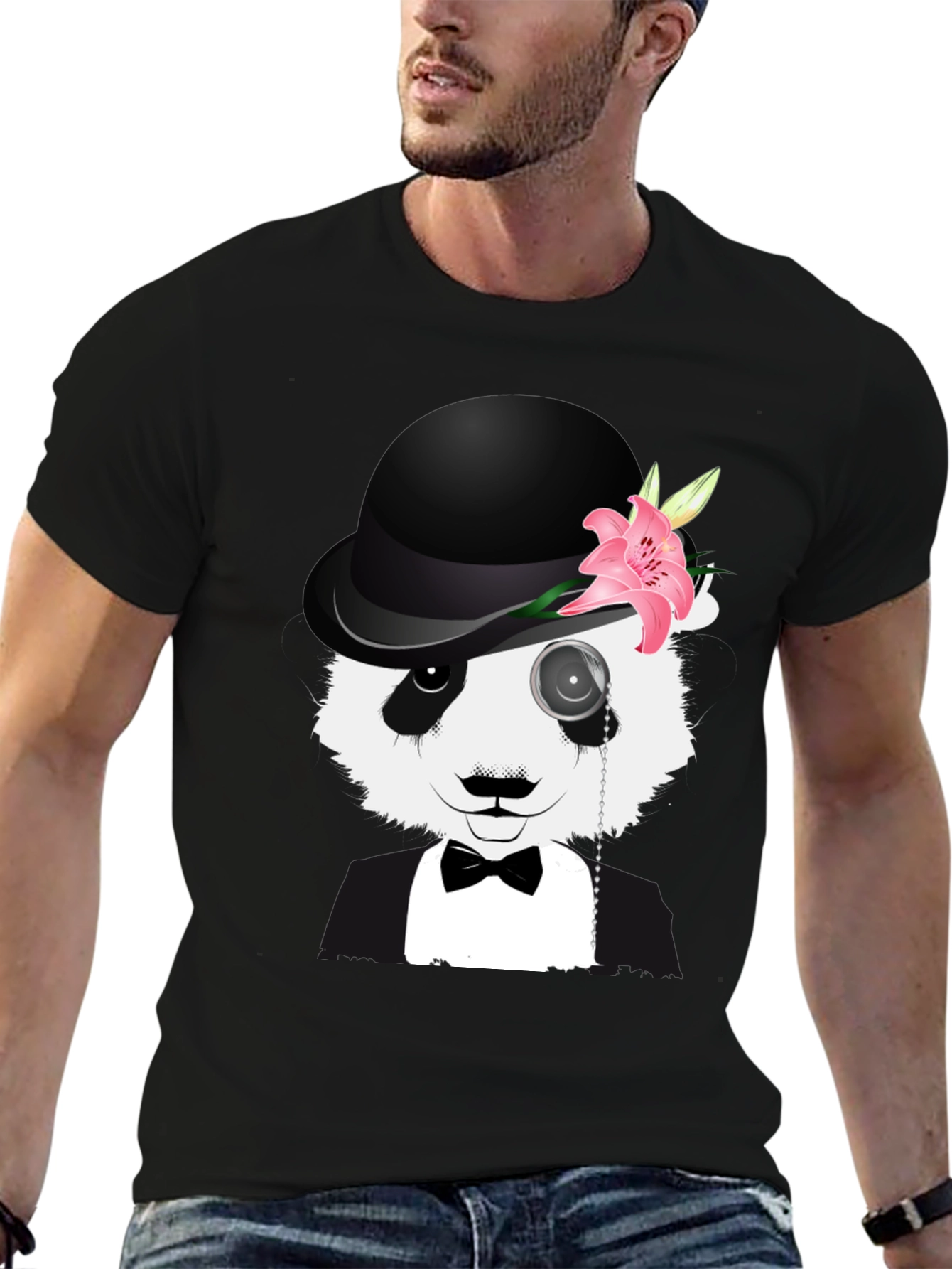 Panda Bowler Hat Monocle T-Shirt
