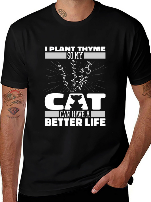 Plant Thyme Cat Lover T-Shirt - Humorous Pet Owner Tee