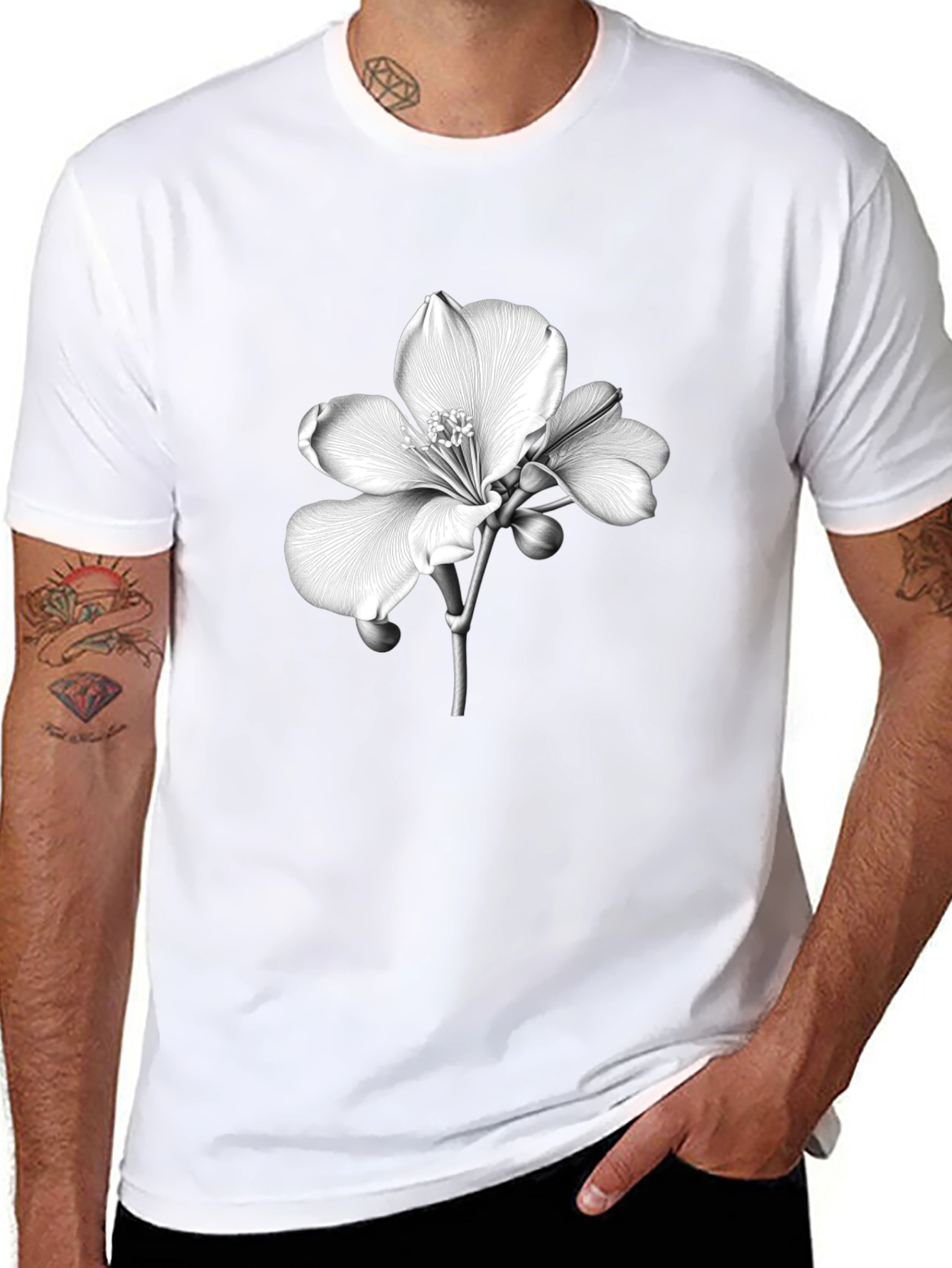 Floral Print Black Tee