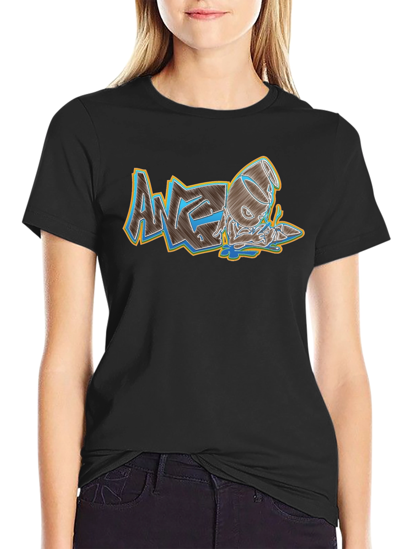 Mens Black Graphic Print Crew Neck Tee
