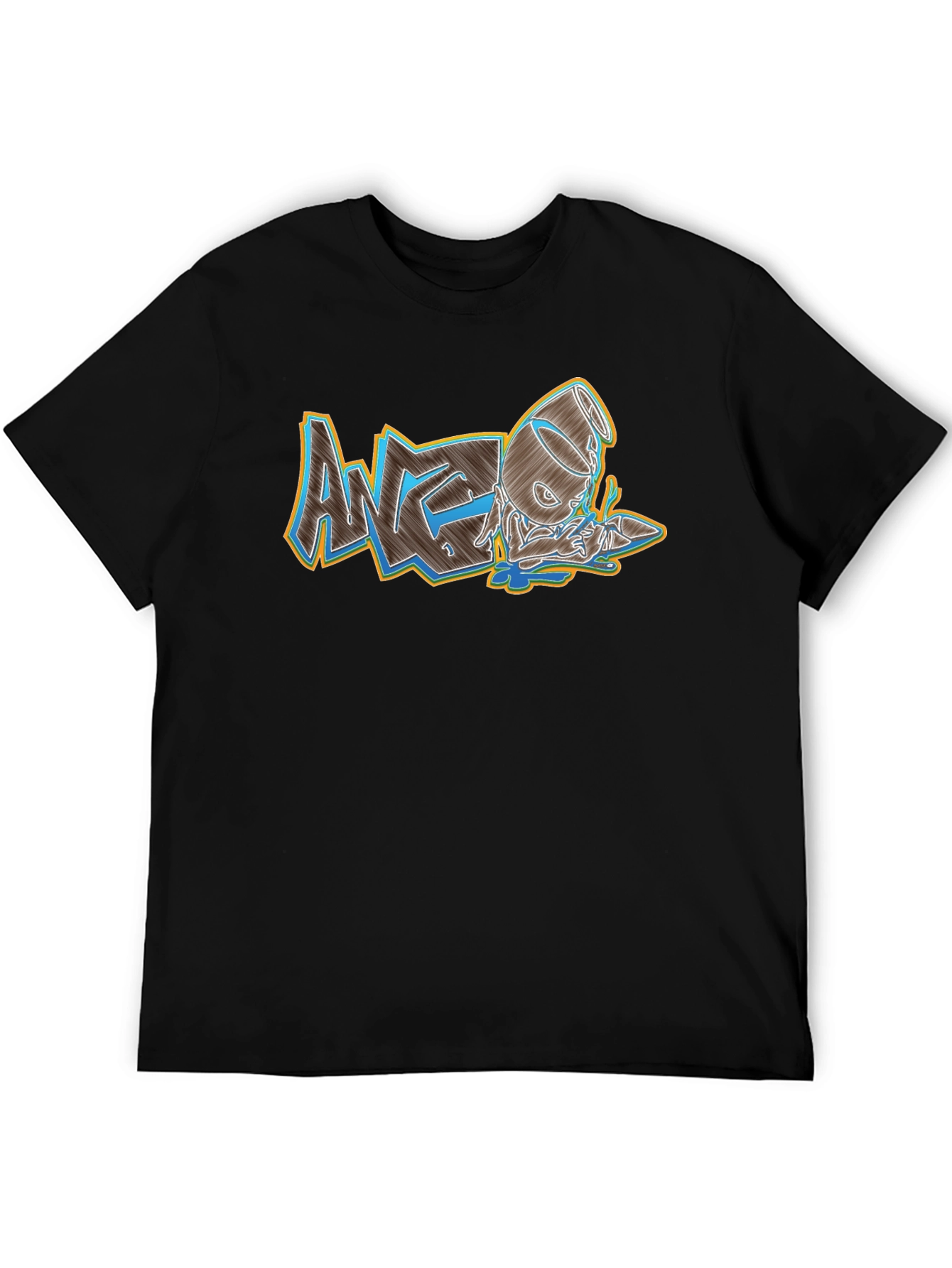 Mens Black Graphic Print Crew Neck Tee