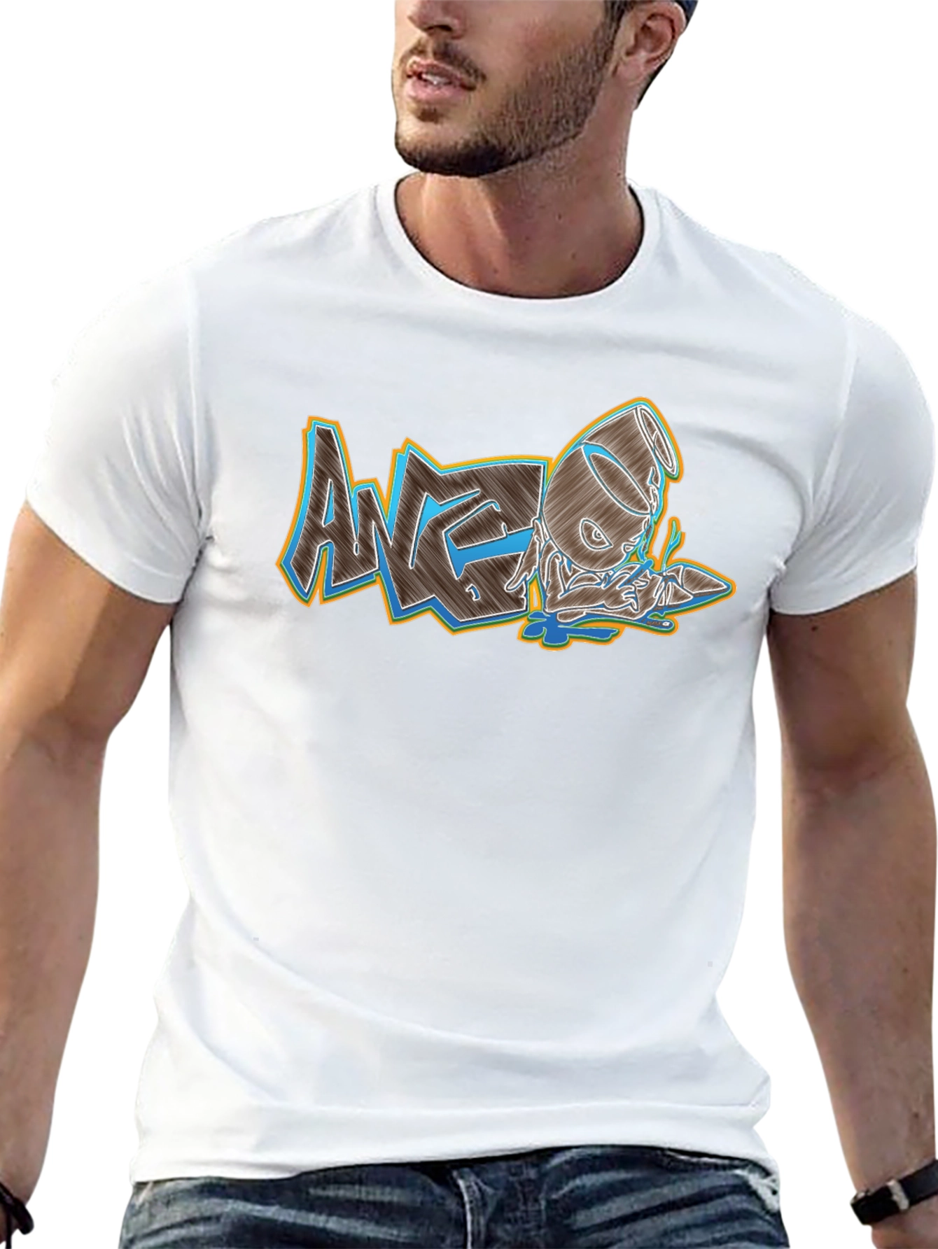 Mens Black Graphic Print Crew Neck Tee