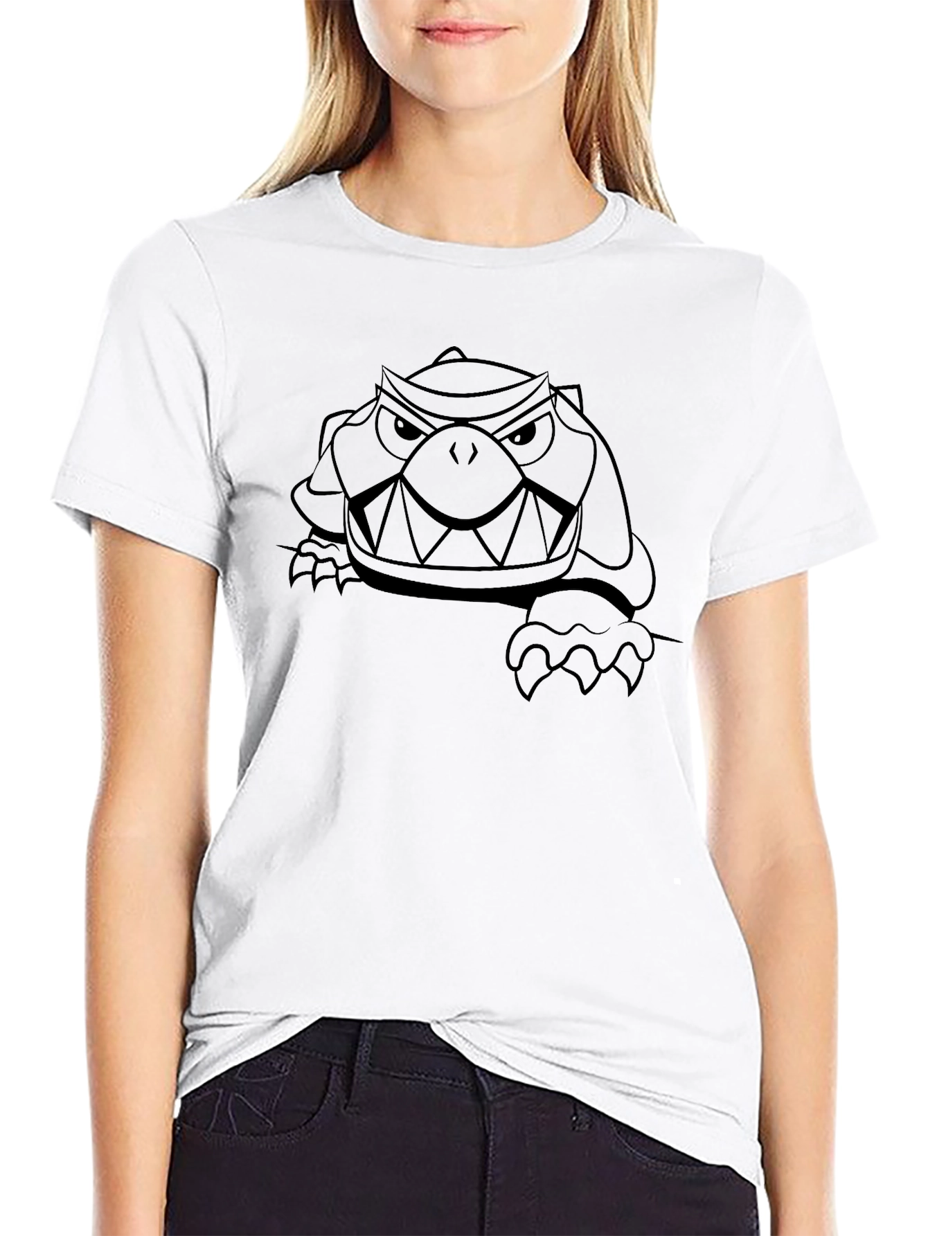 Mens Black T-Shirt with Cartoon Turtle Graphic