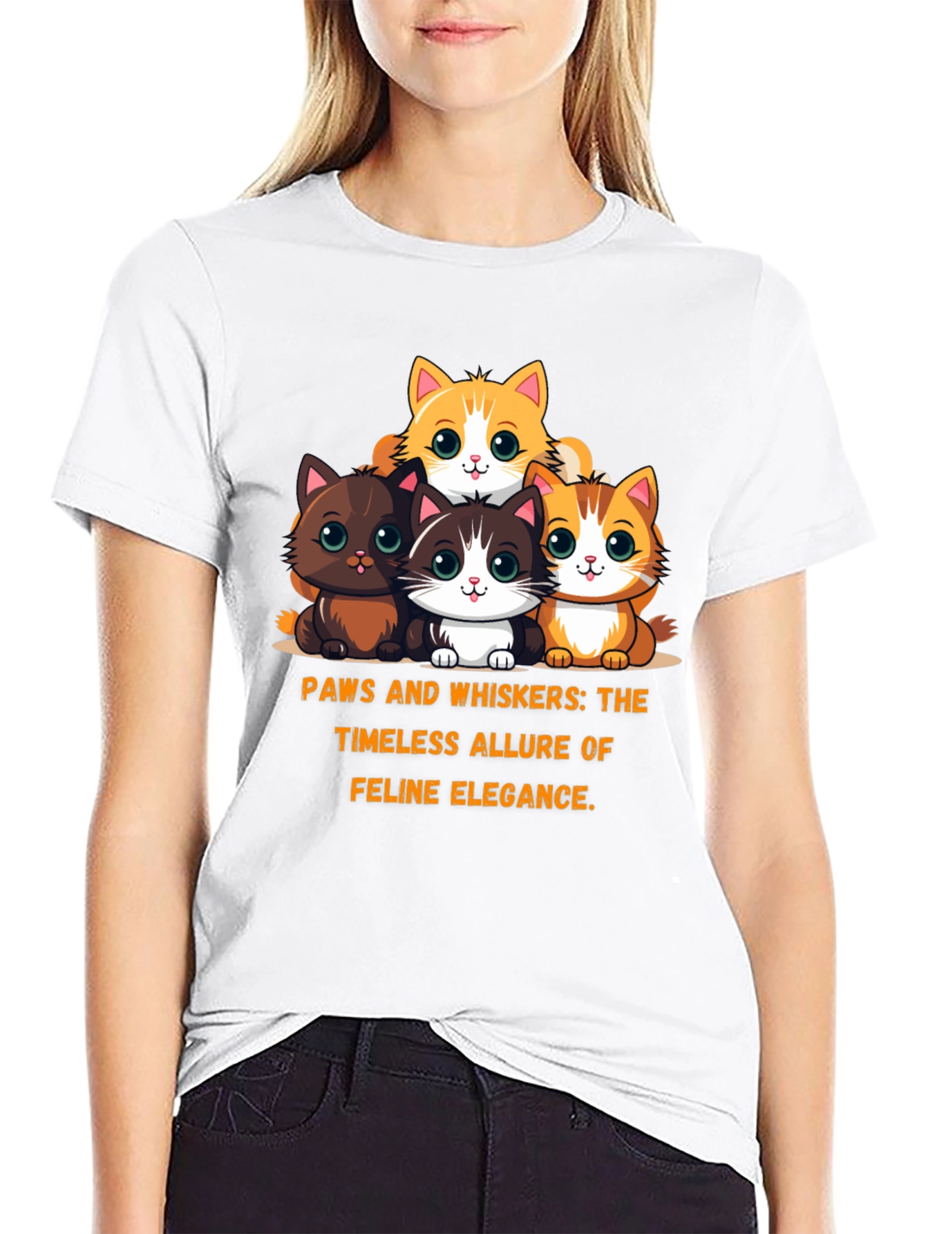 Cute Cartoon Kitten Graphic Tee - Feline Elegance T-Shirt