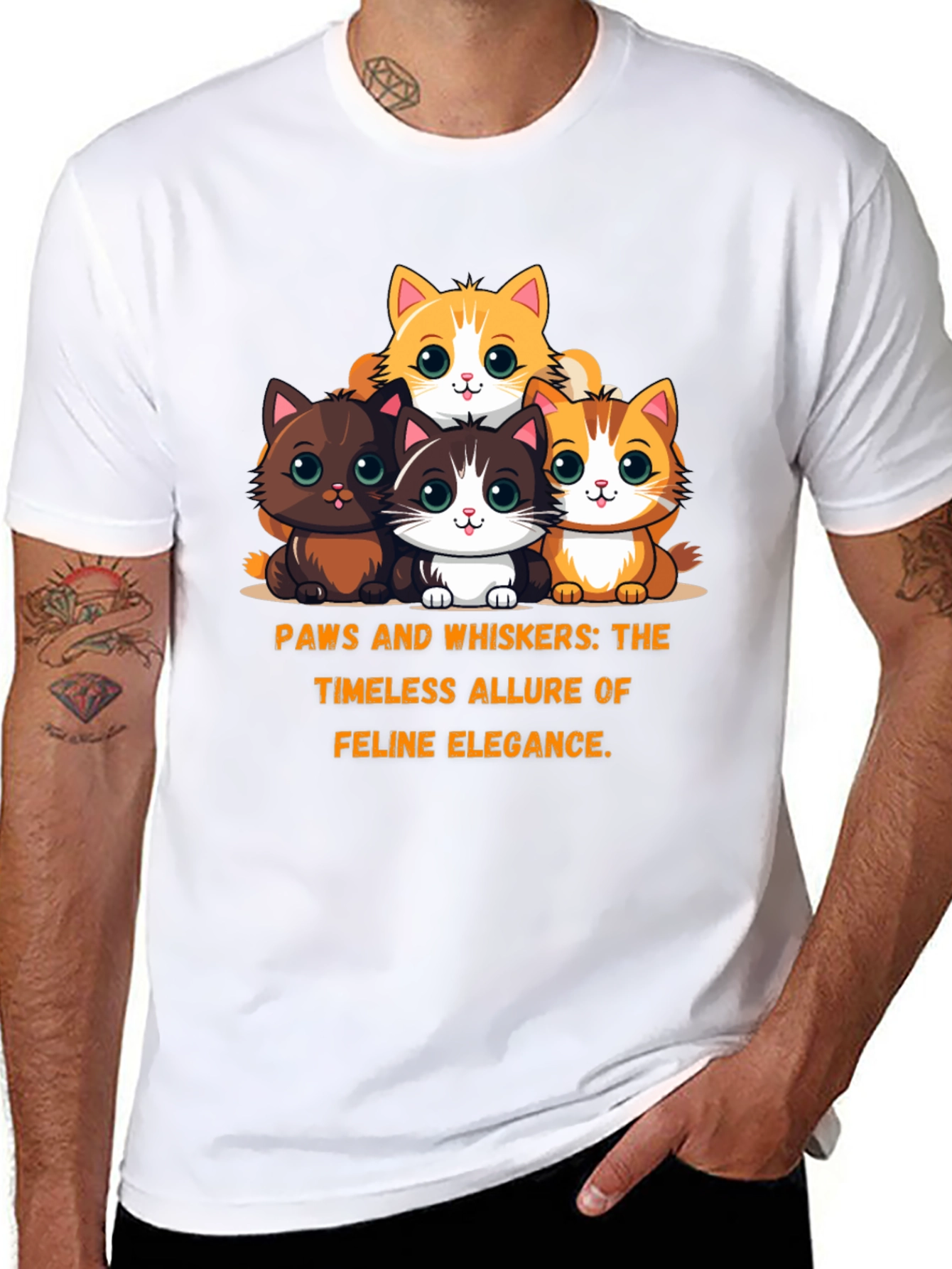 Cute Cartoon Kitten Graphic Tee - Feline Elegance T-Shirt