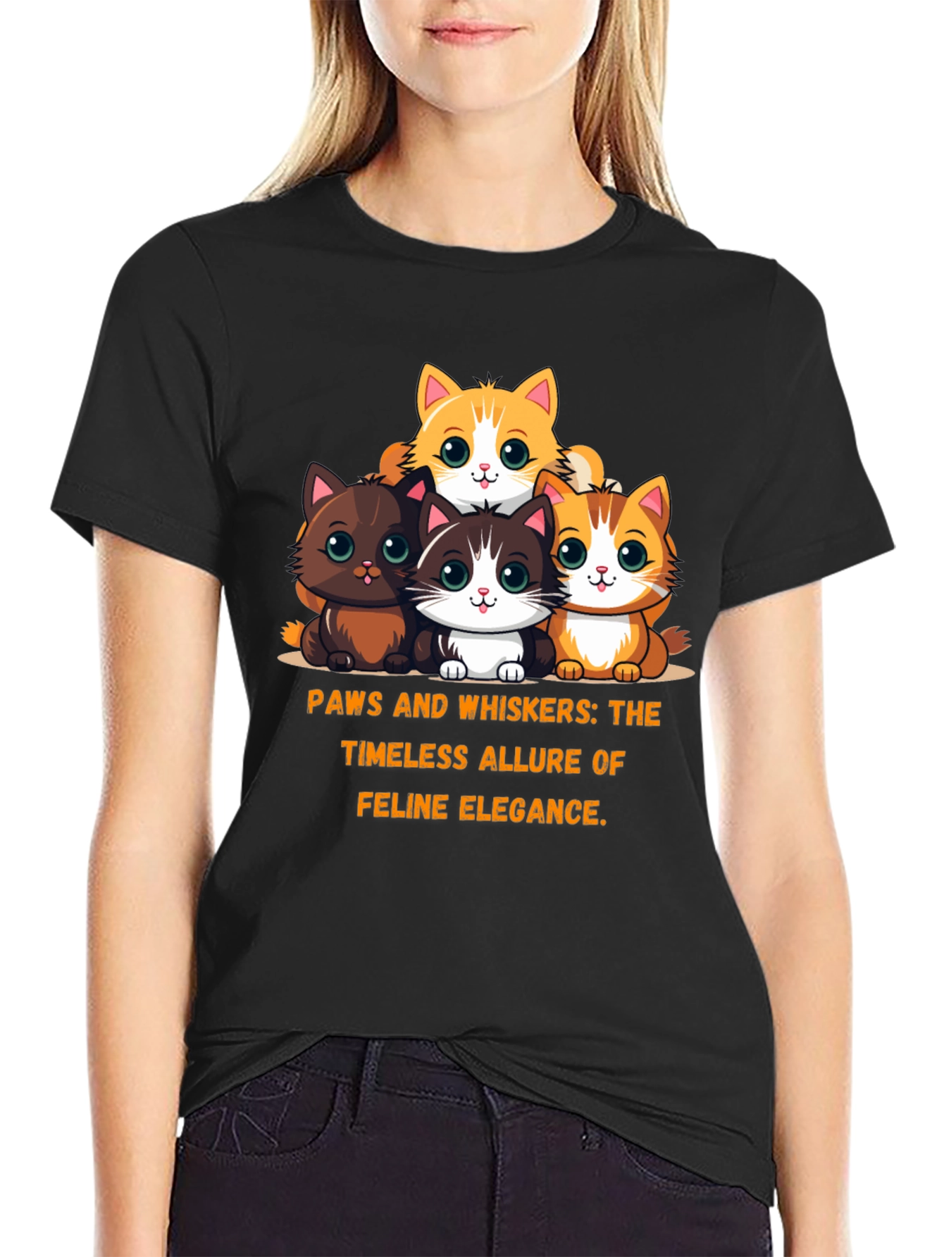 Cute Cartoon Kitten Graphic Tee - Feline Elegance T-Shirt