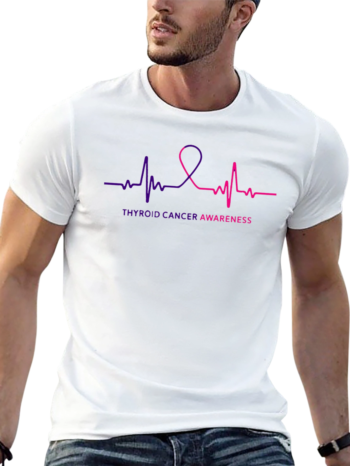 Thyroid Cancer Awareness Ribbon ECG T-Shirt