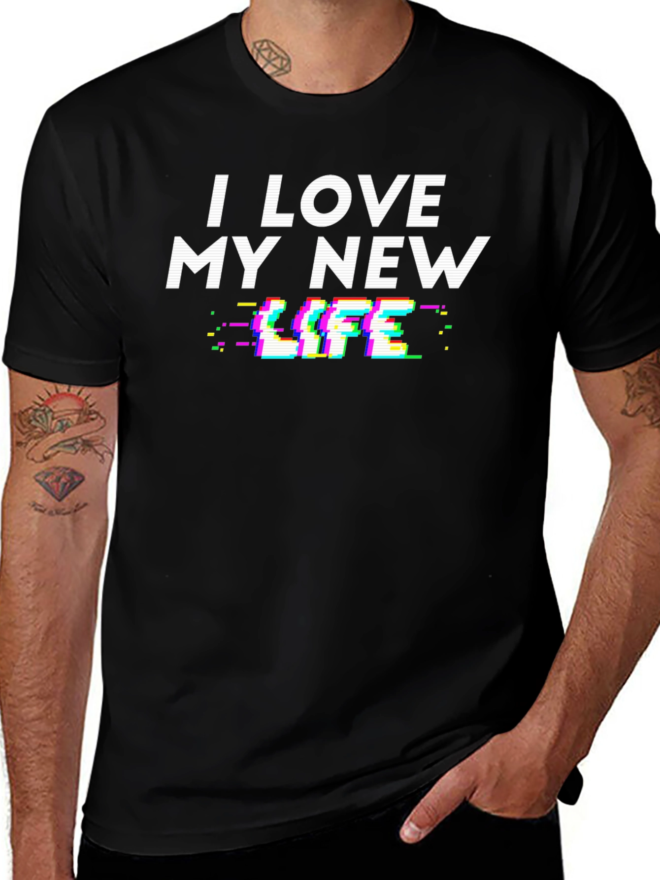 I Love My New Life Glitch Graphic T-Shirt