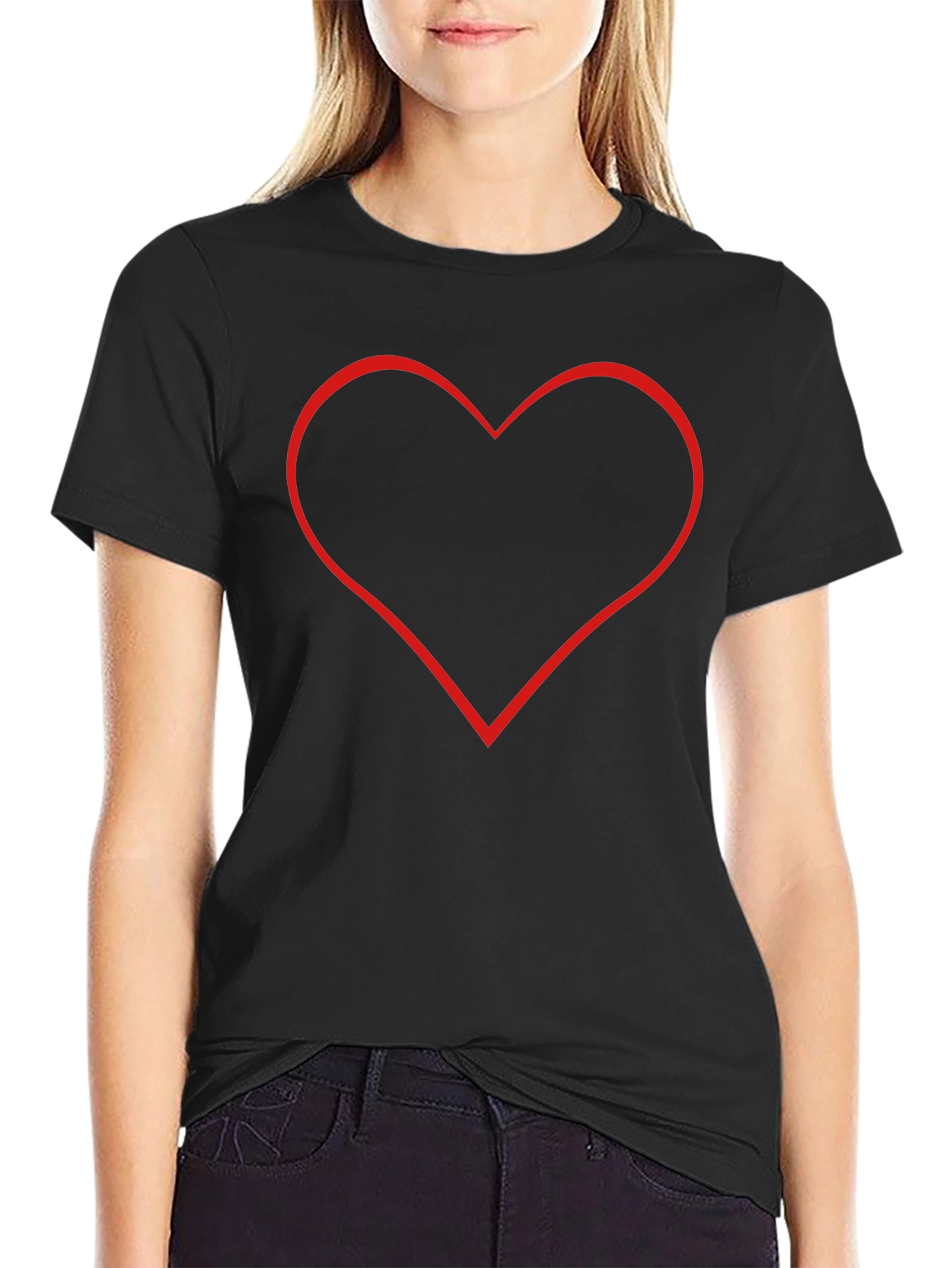 Black T-Shirt with Red Heart Outline