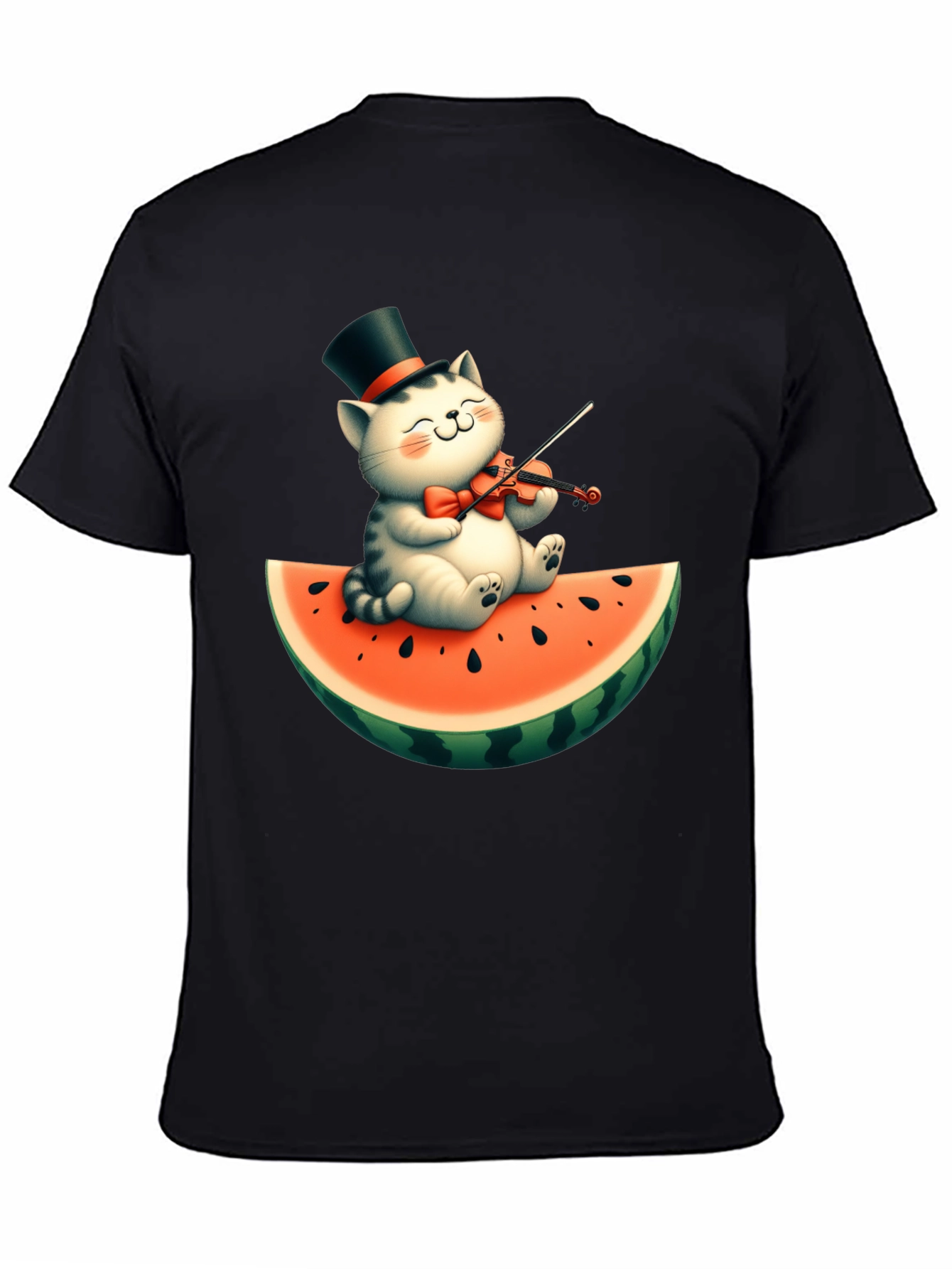 Cat Playing Violin on Watermelon Graphic Tee