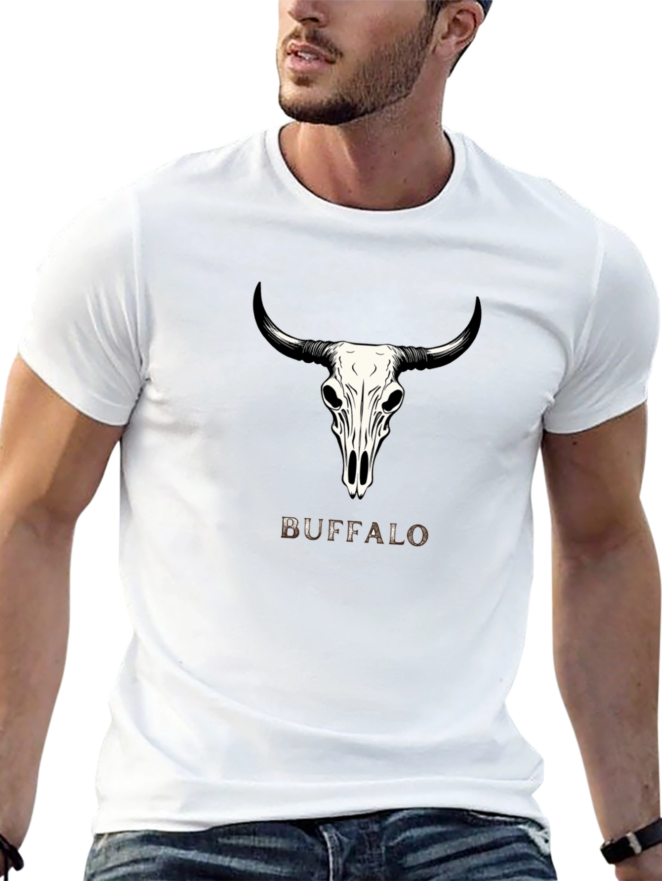 Buffalo Skull Graphic Tee - Trendy Black T-Shirt