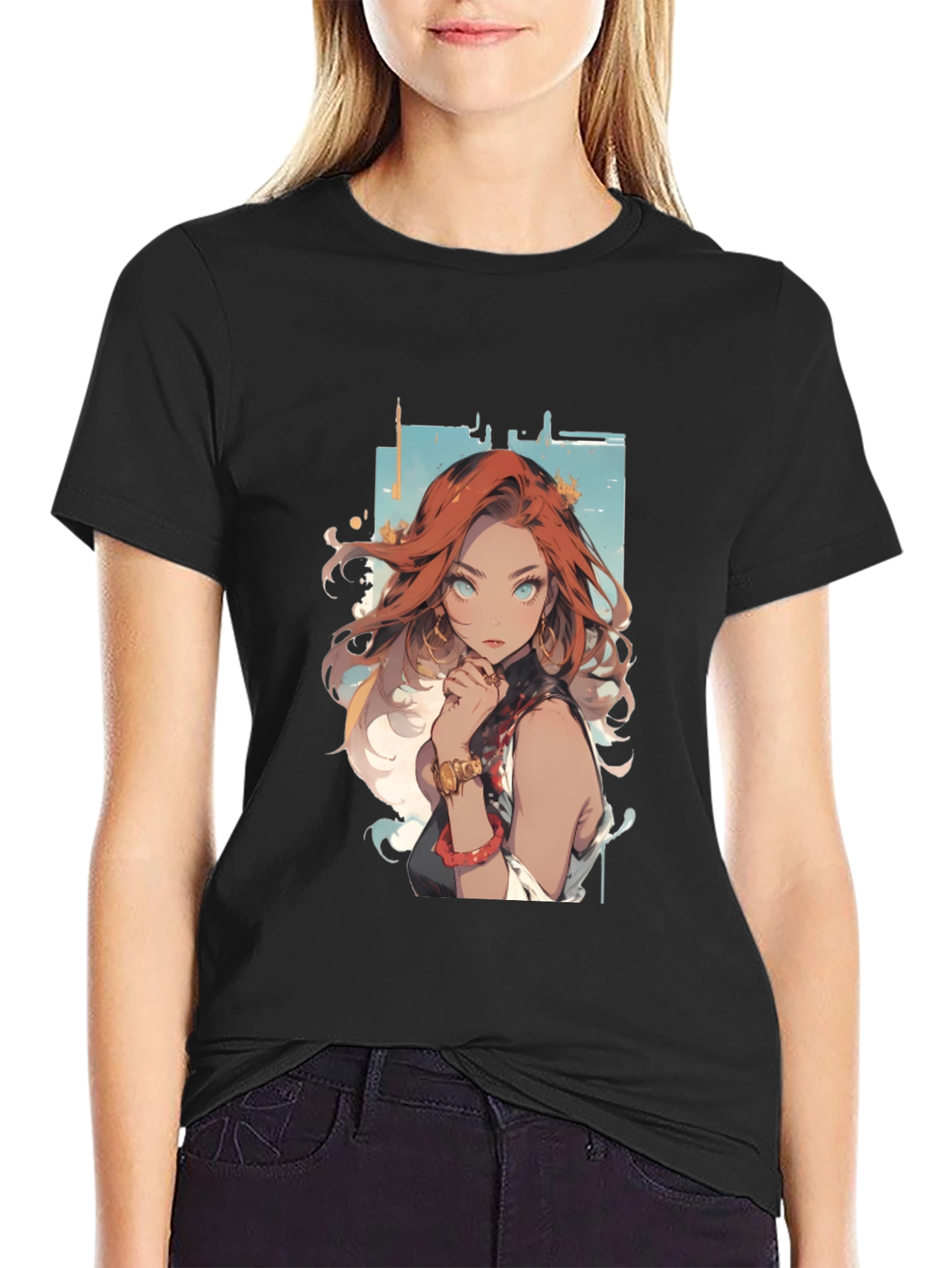 Anime Girl Graphic Tee - Black T-Shirt