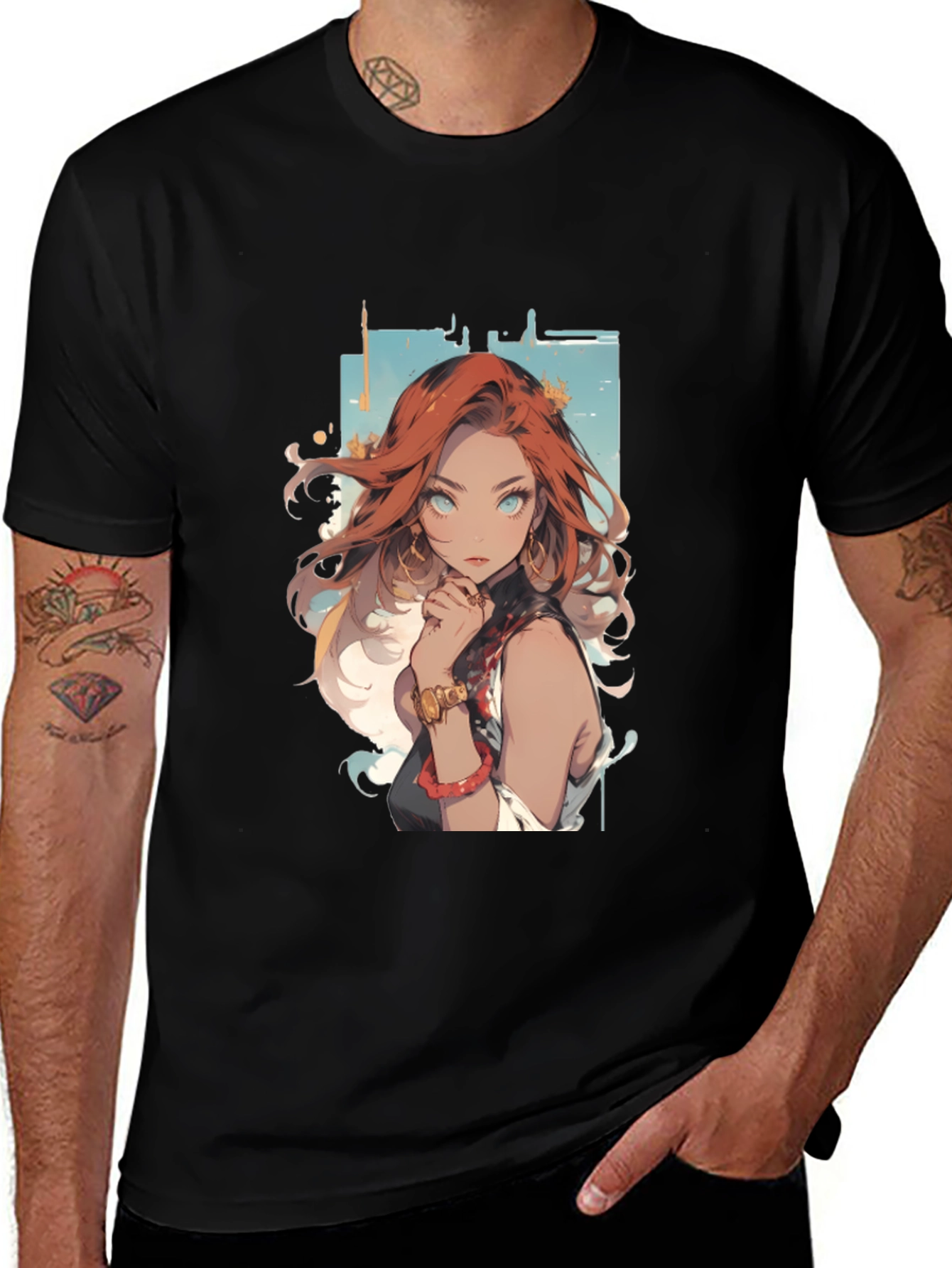 Anime Girl Graphic Tee - Black T-Shirt