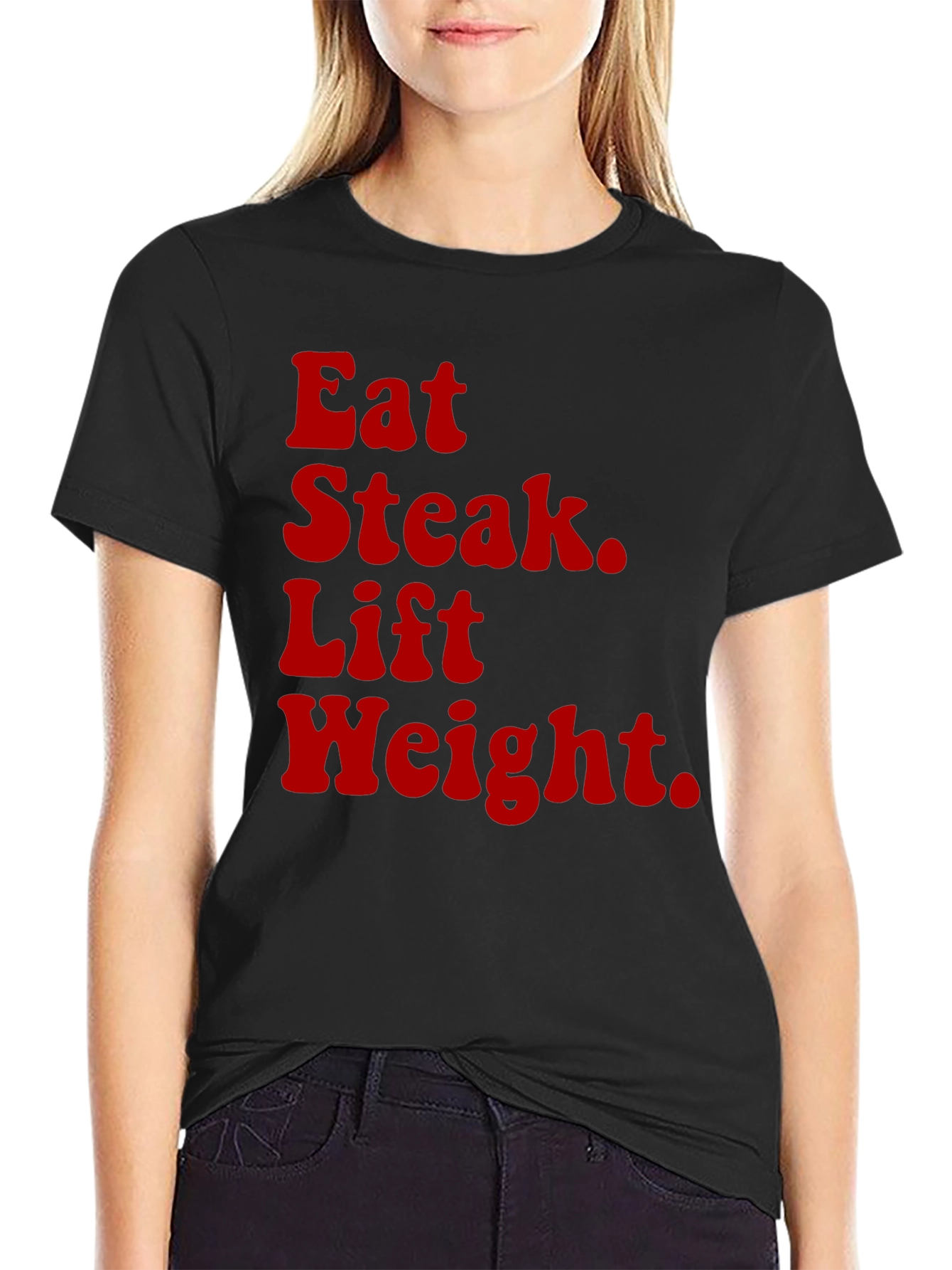 Eat Steak Lift Weight Black Graphic Tee
