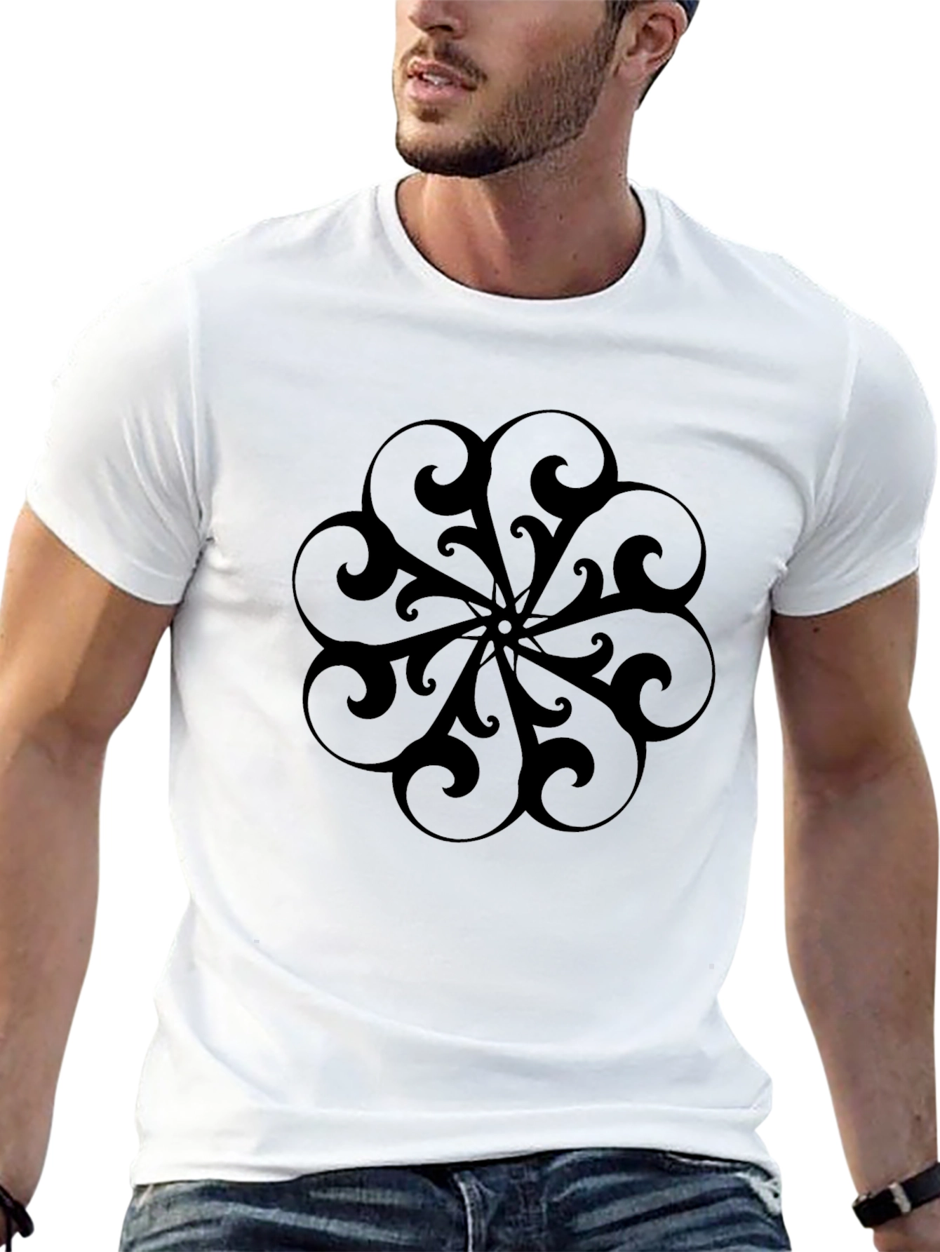 Stylish Black T-Shirt with Elegant Circular Design