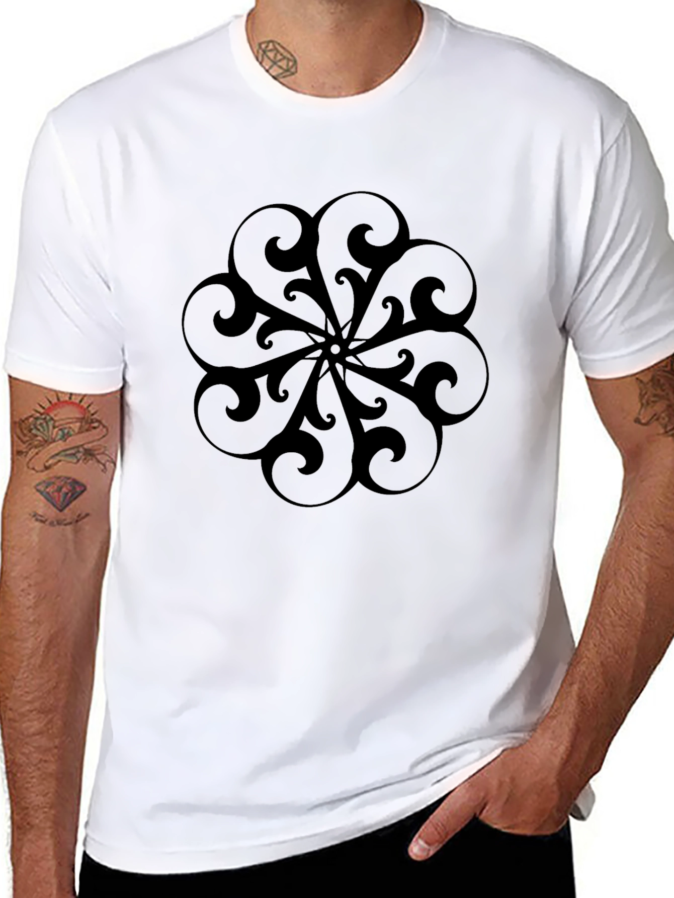 Stylish Black T-Shirt with Elegant Circular Design