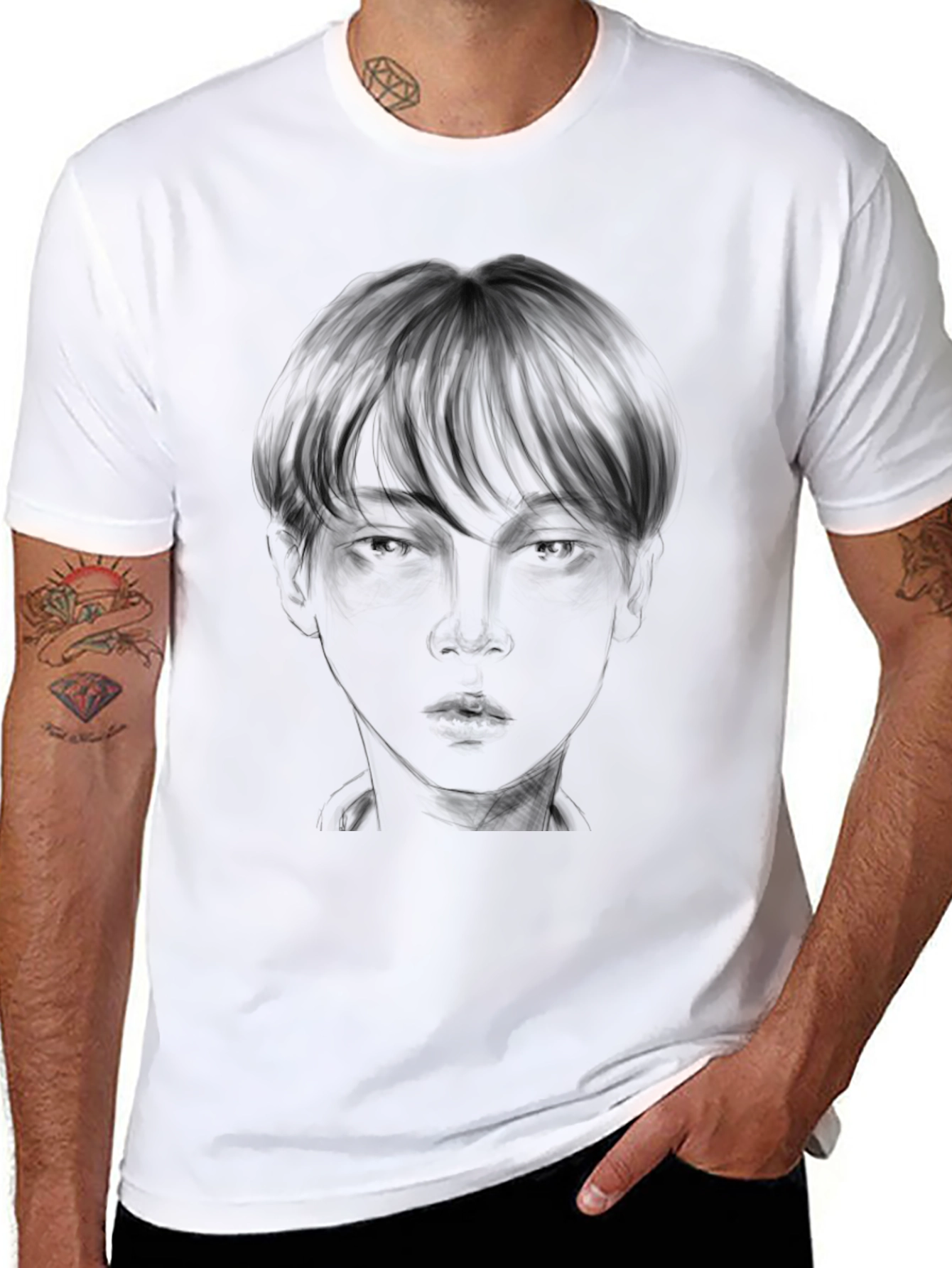 Black T-Shirt with Artistic Face Design