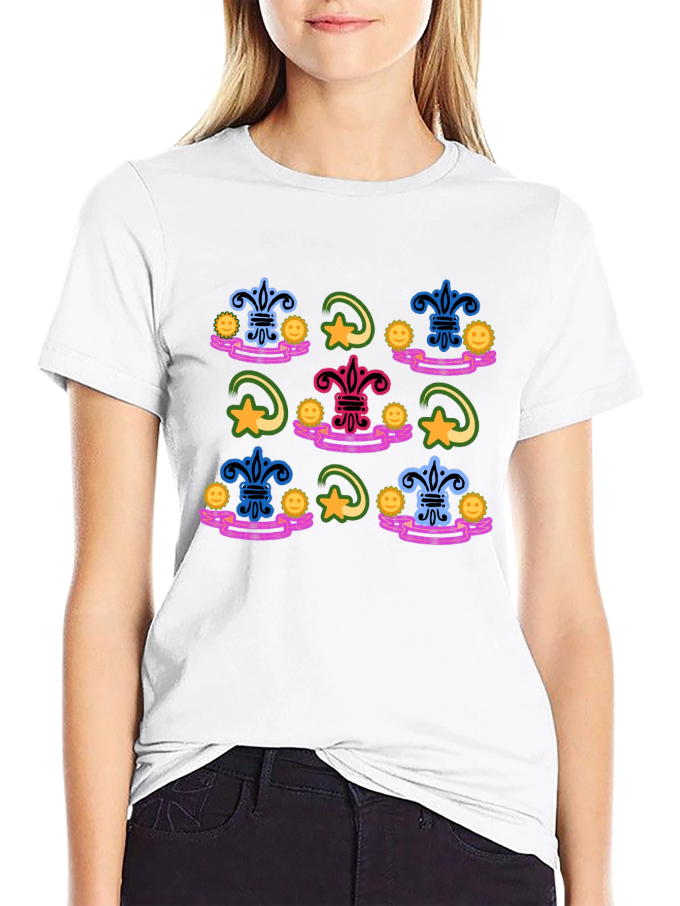 Funky Fleur-de-Lis Pattern Black T-Shirt